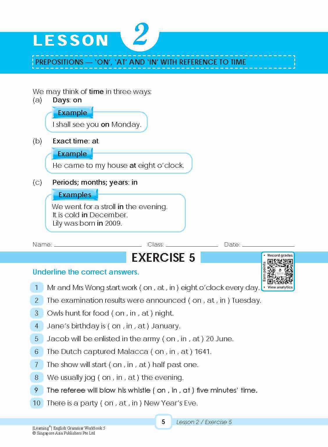 LEARNING+ ENGLISH GRAMMAR Workbook 5