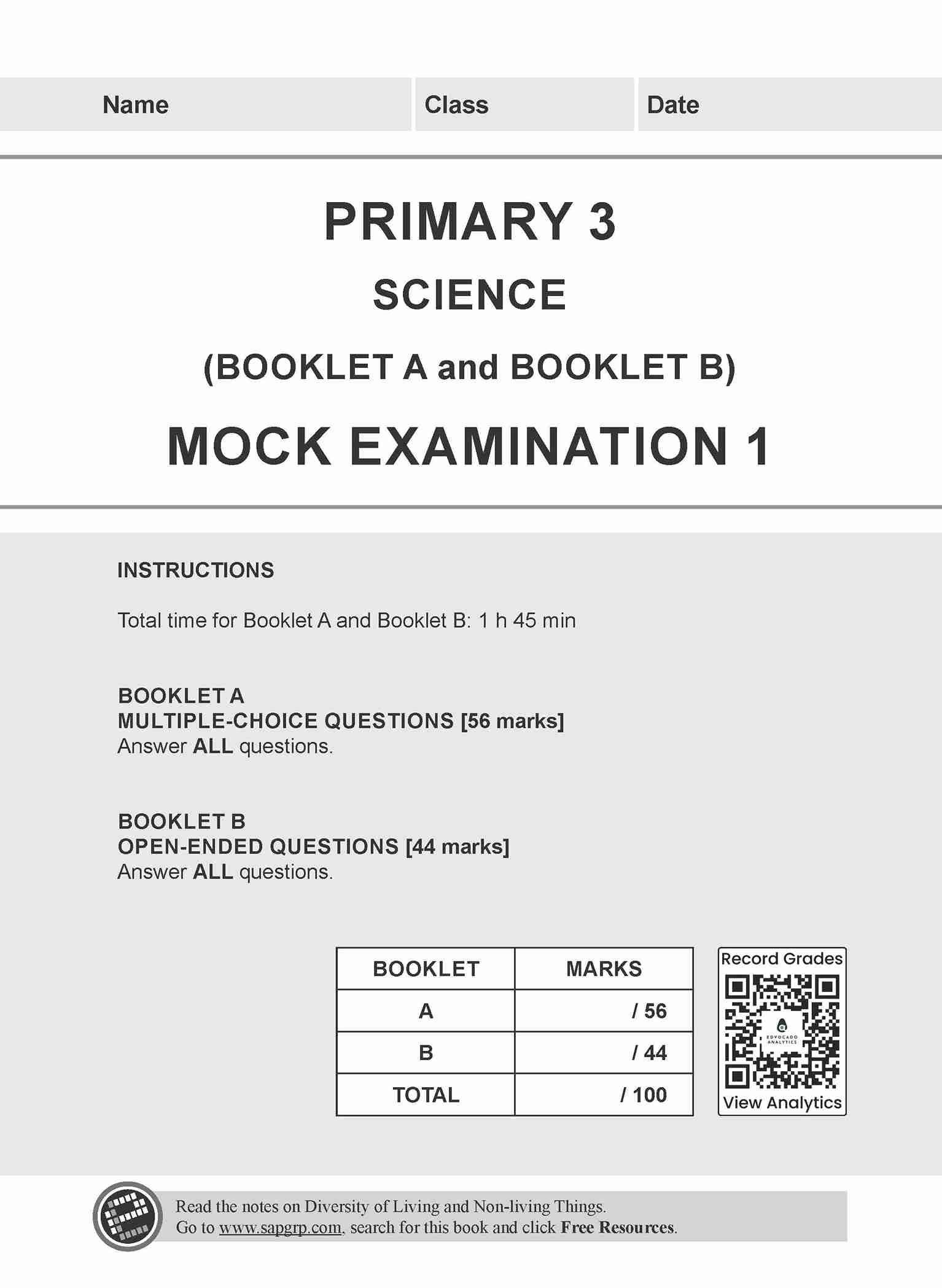LEARNING+ Primary 3 Science Mock Examinations