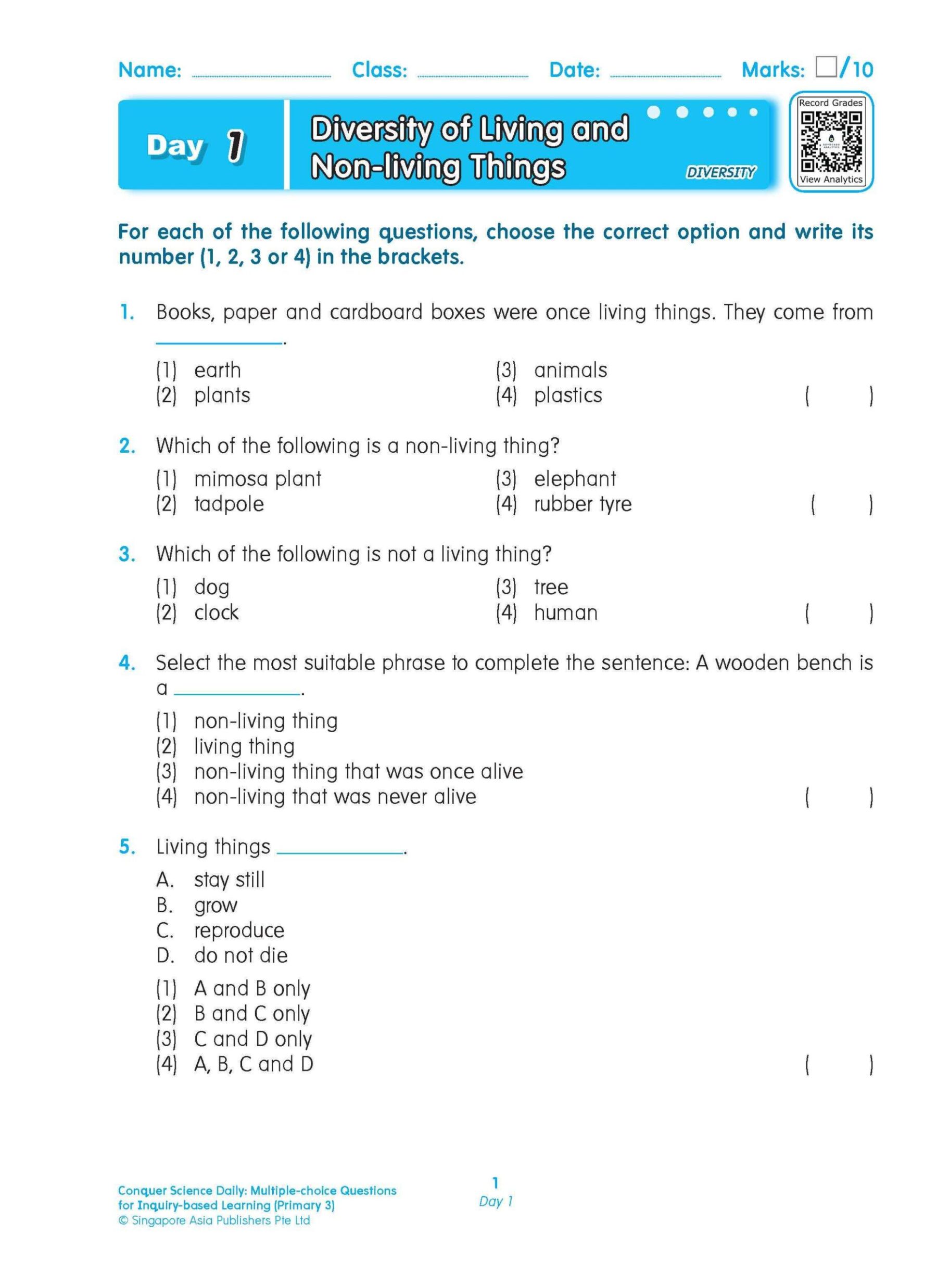 Conquer Science Daily Multiple-choice Questions for Inquiry-based Learning Primary 3