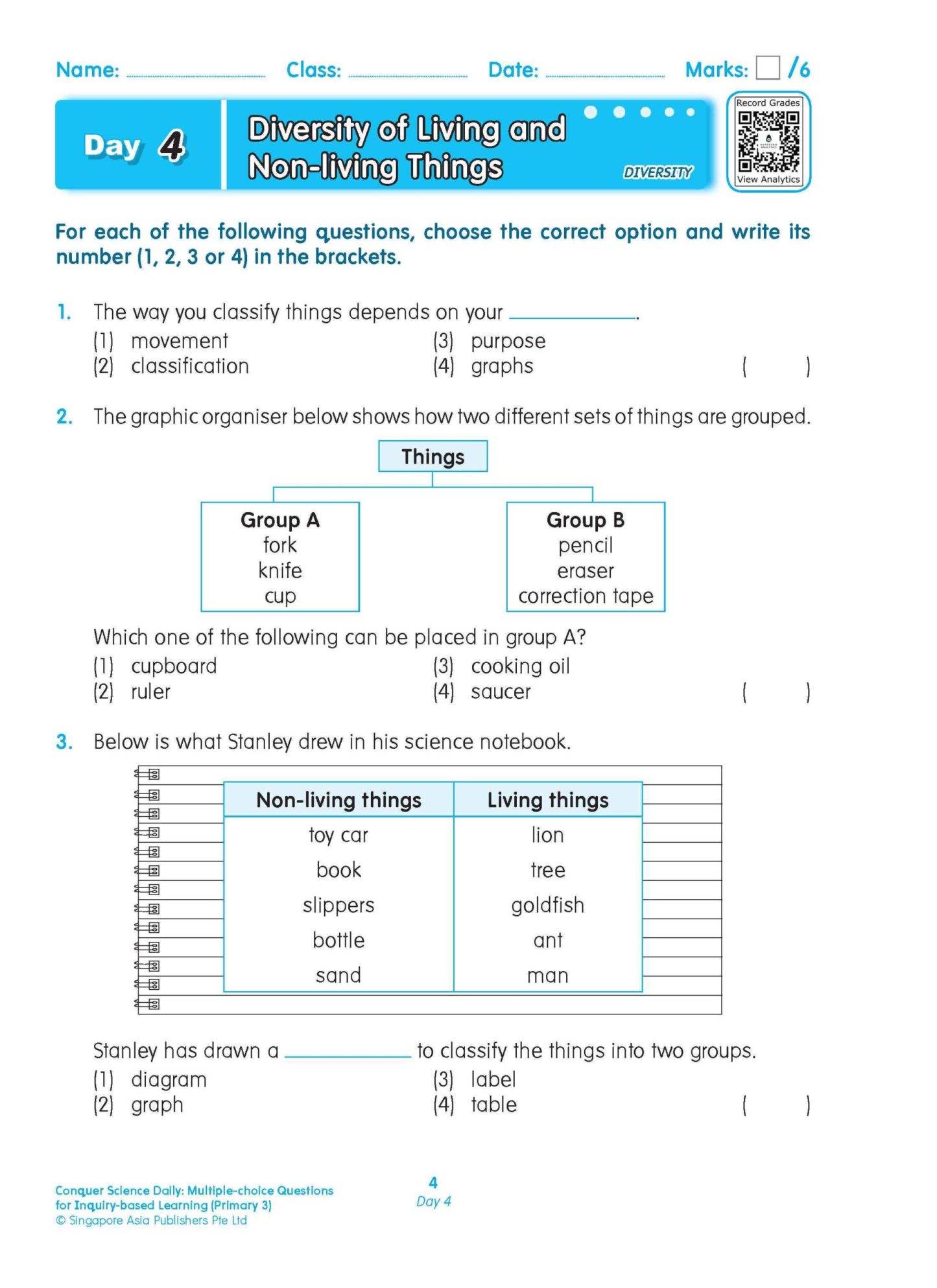 Conquer Science Daily Multiple-choice Questions for Inquiry-based Learning Primary 3