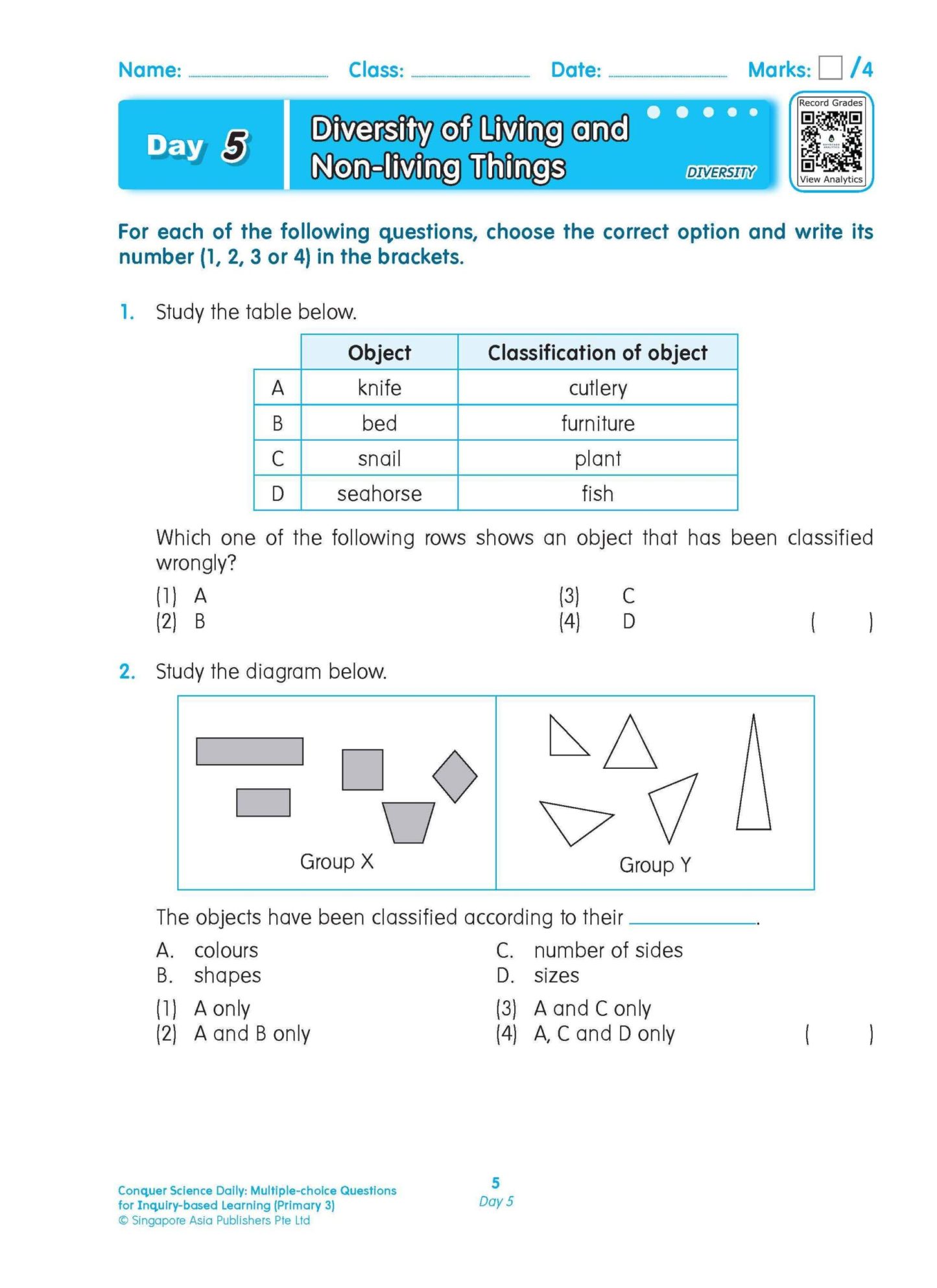 Conquer Science Daily Multiple-choice Questions for Inquiry-based Learning Primary 3