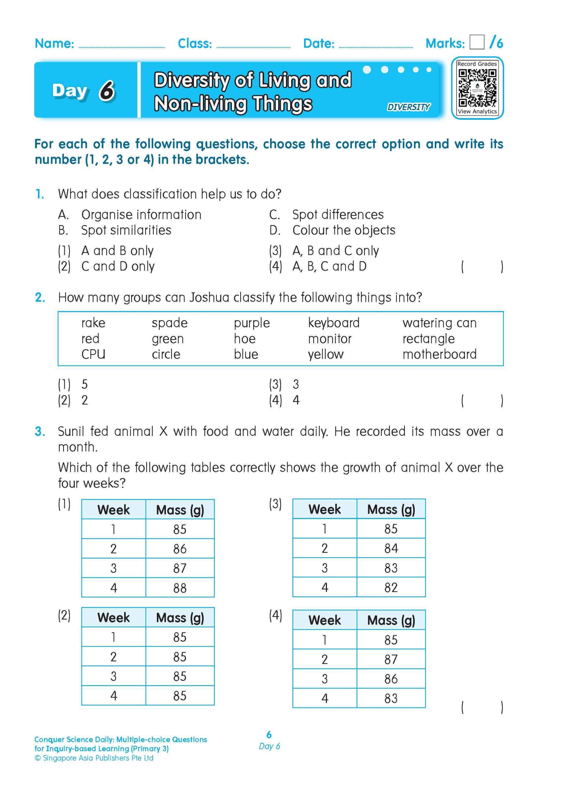 Conquer Science Daily Multiple-choice Questions for Inquiry-based Learning Primary 3