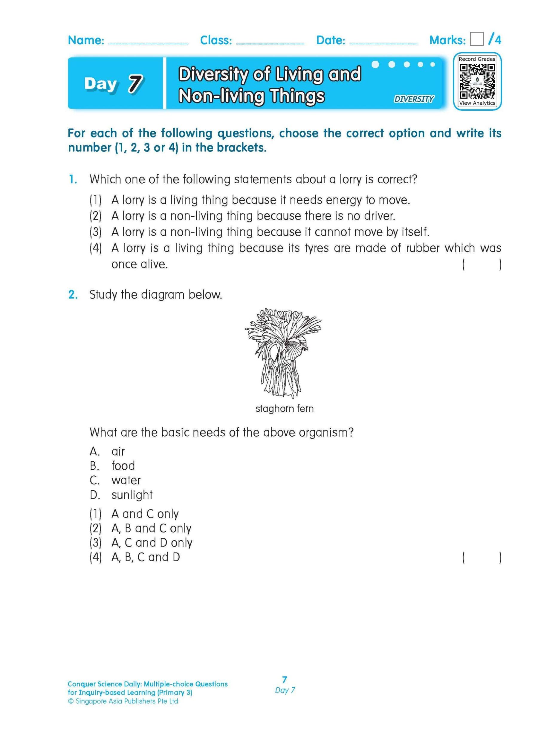 Conquer Science Daily Multiple-choice Questions for Inquiry-based Learning Primary 3