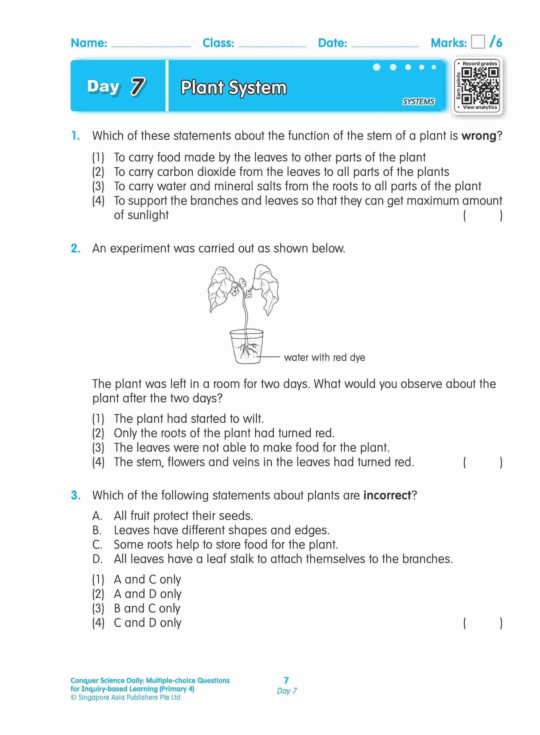 Conquer Science Daily Multiple-choice Questions for Inquiry-based Learning Primary 4