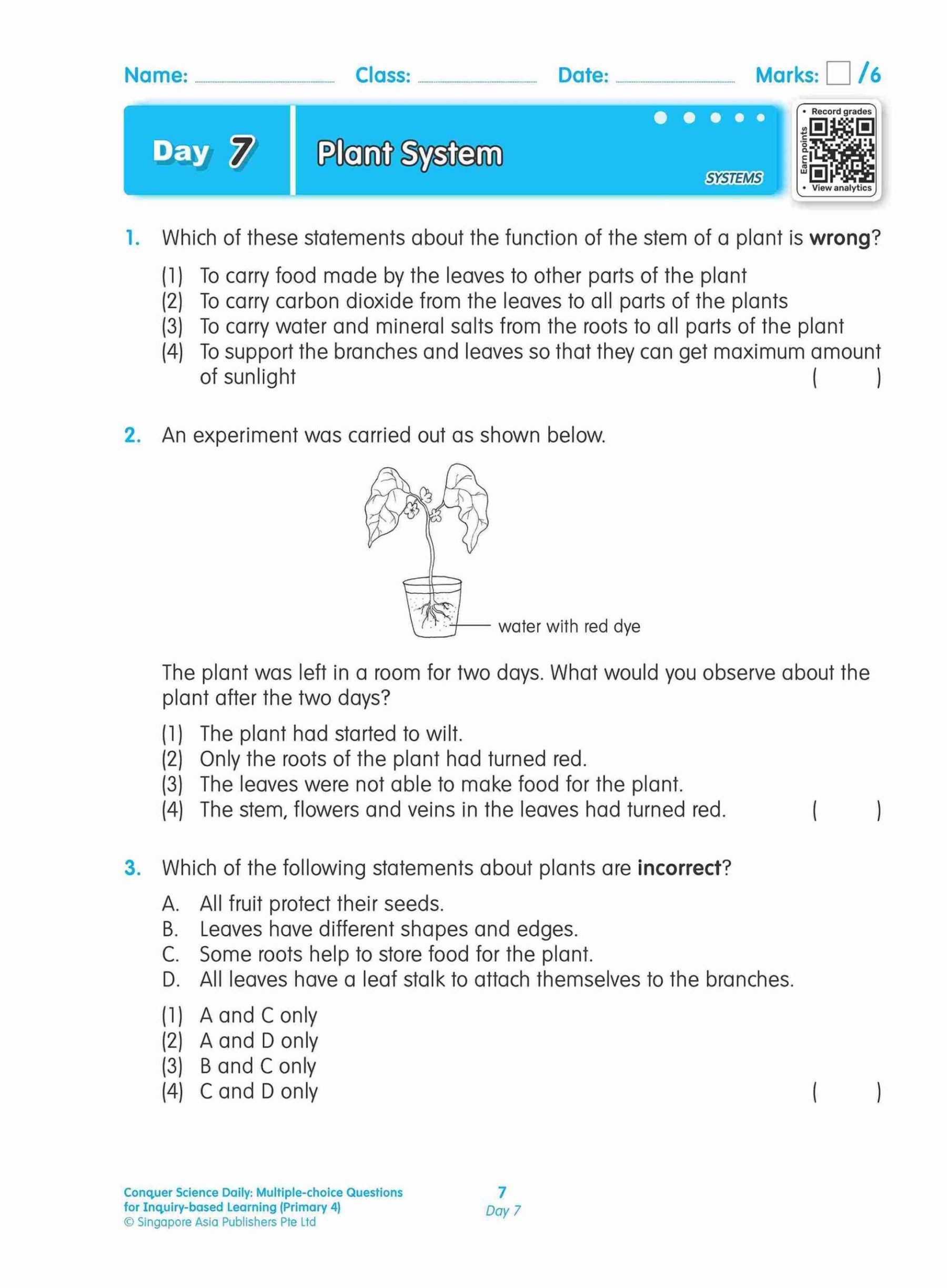 Conquer Science Daily Multiple-choice Questions for Inquiry-based Learning Primary 4