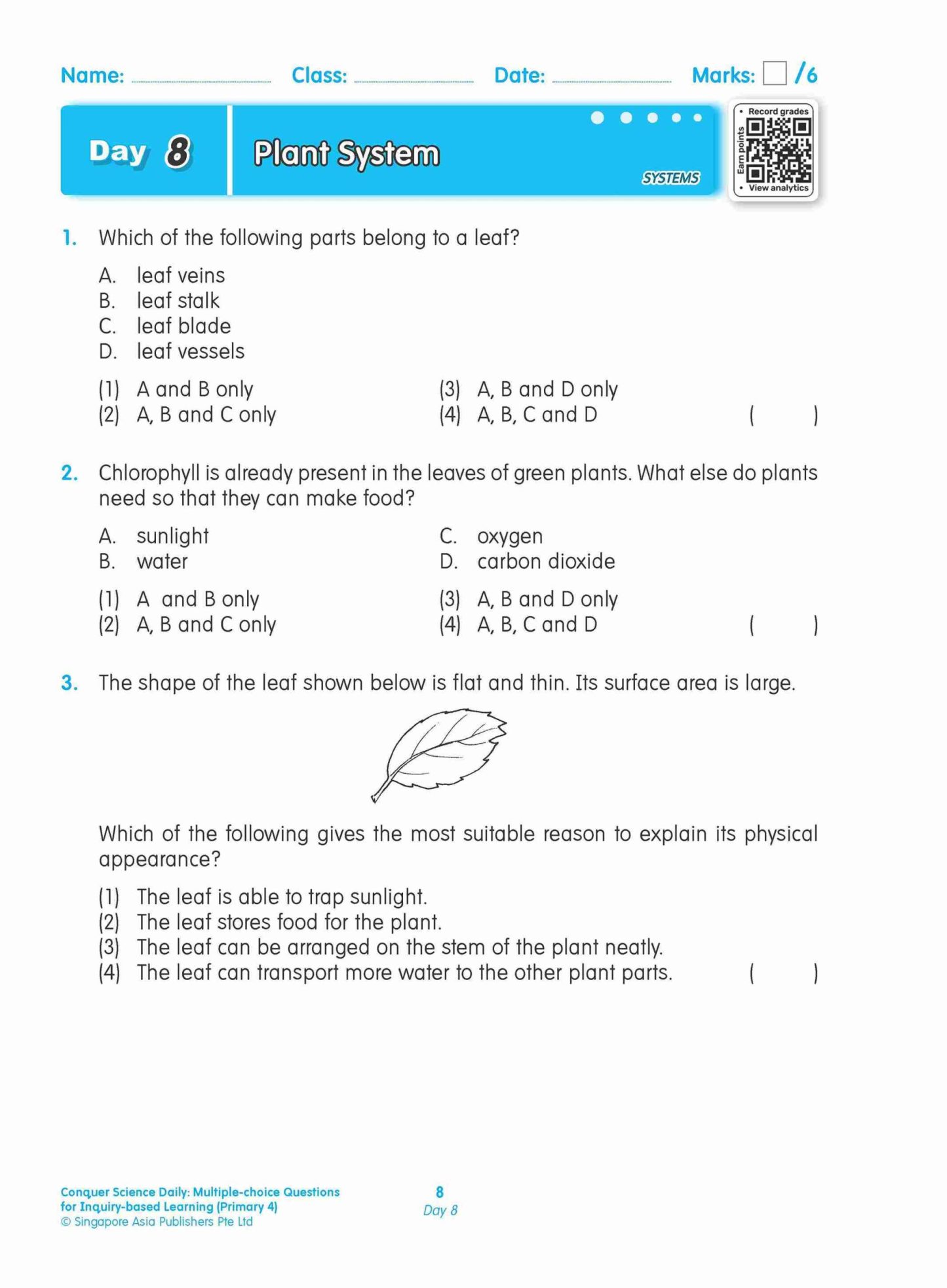 Conquer Science Daily Multiple-choice Questions for Inquiry-based Learning Primary 4