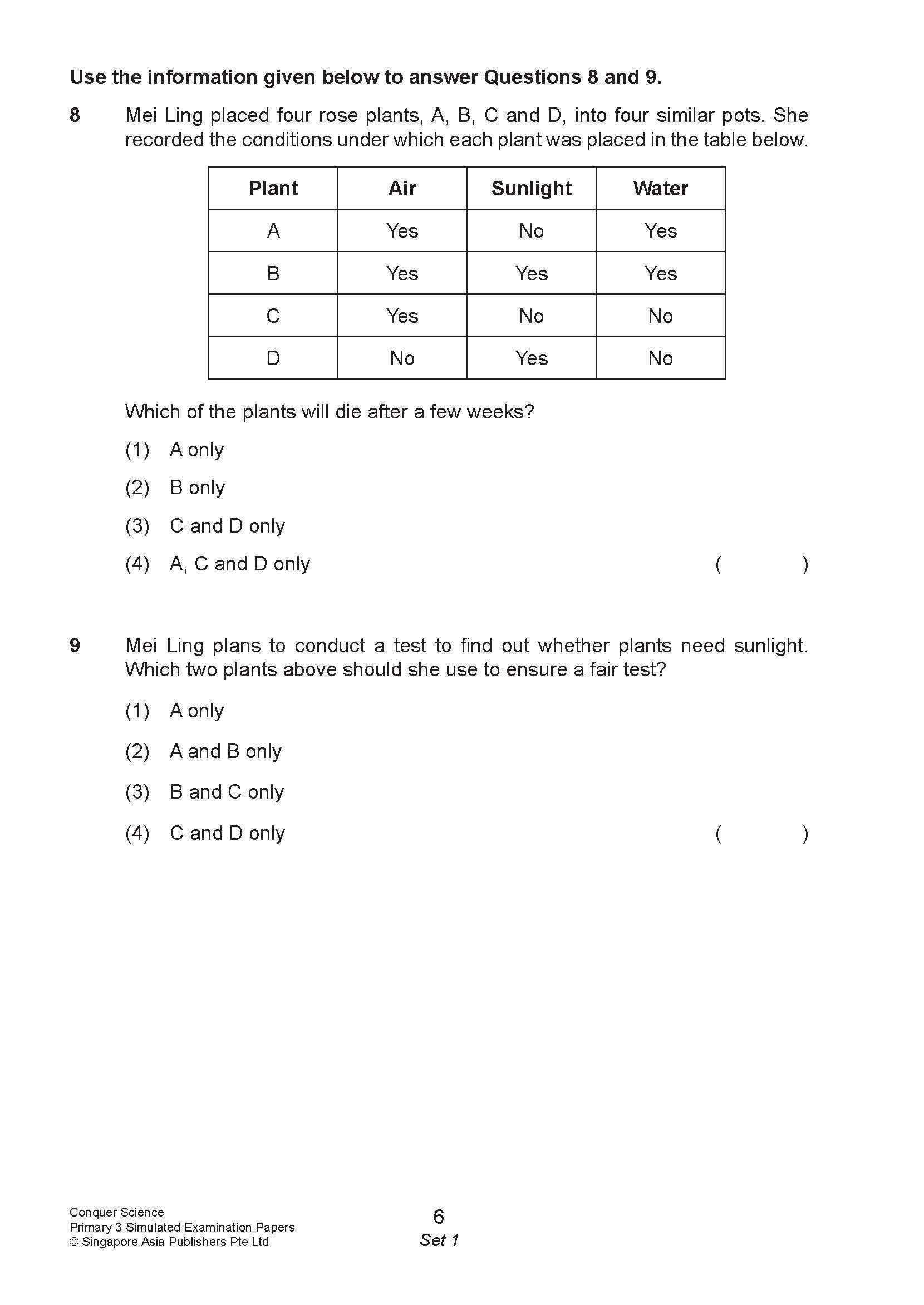 Conquer Science Primary 3 Simulated Examination Papers