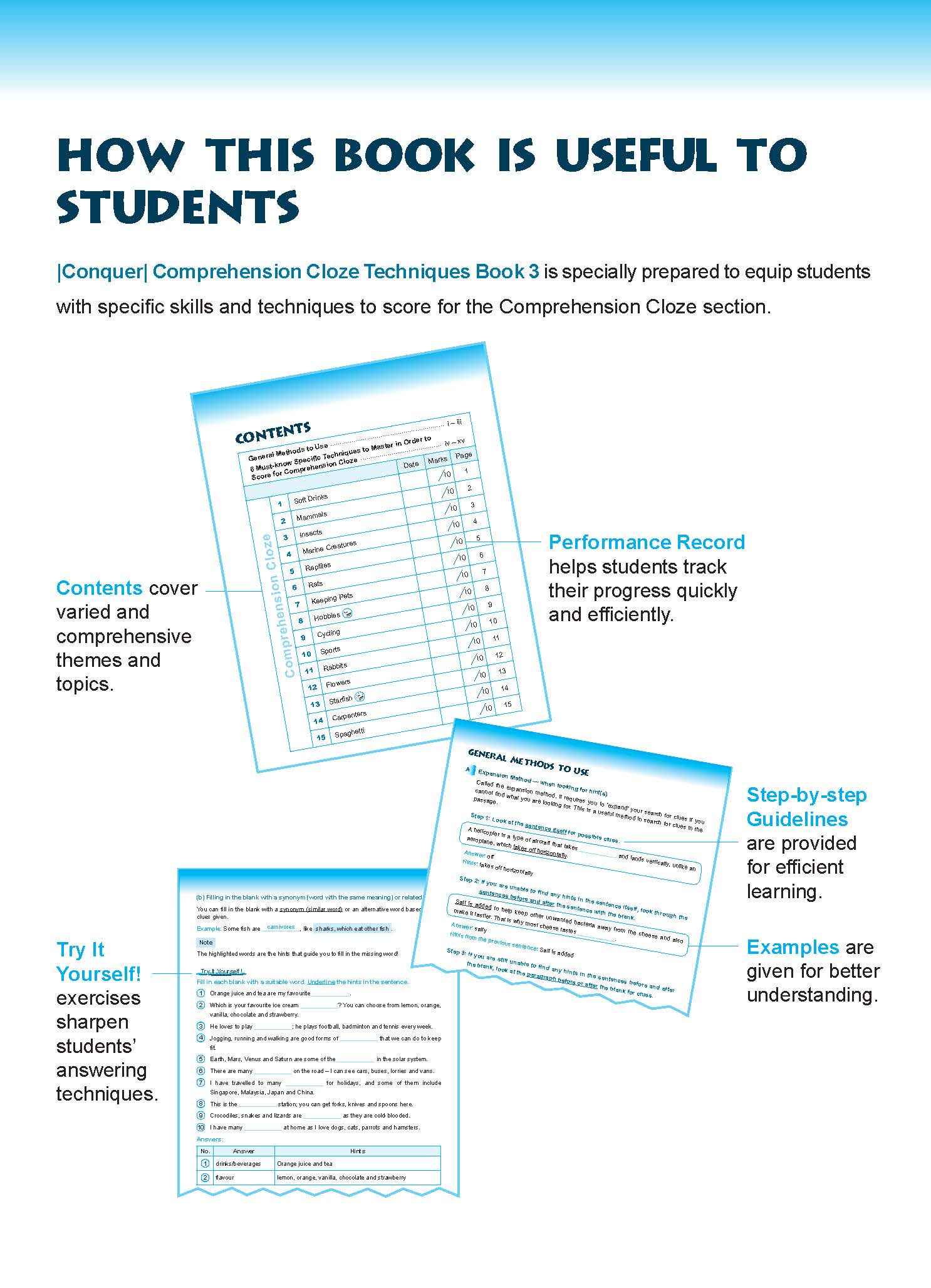 Conquer COMPREHENSION CLOZE TECHNIQUES Book 3