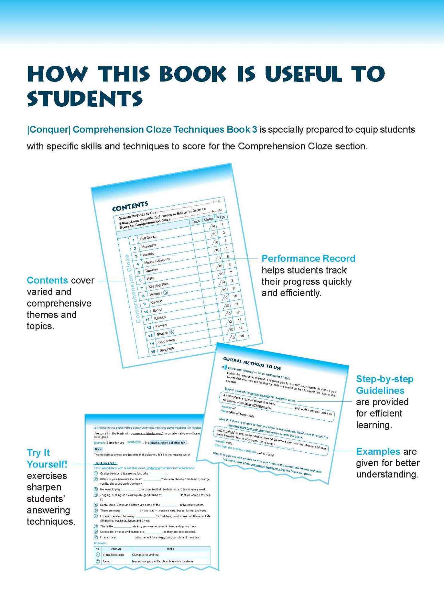 Conquer COMPREHENSION CLOZE TECHNIQUES Book 3