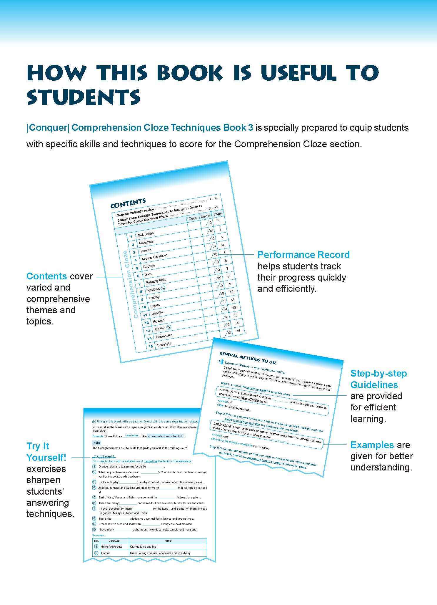 Conquer COMPREHENSION CLOZE TECHNIQUES Book 3