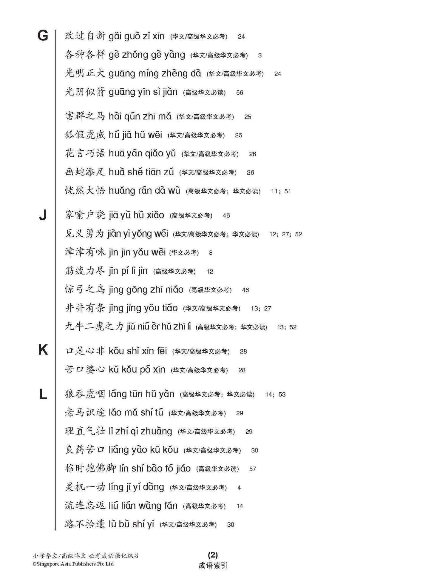 小学 华文 / 高级华文 必考成语 教材与练习 / A Handbook Of Idioms With Exercises For Primary Schools [Chinese/Higher Chinese]