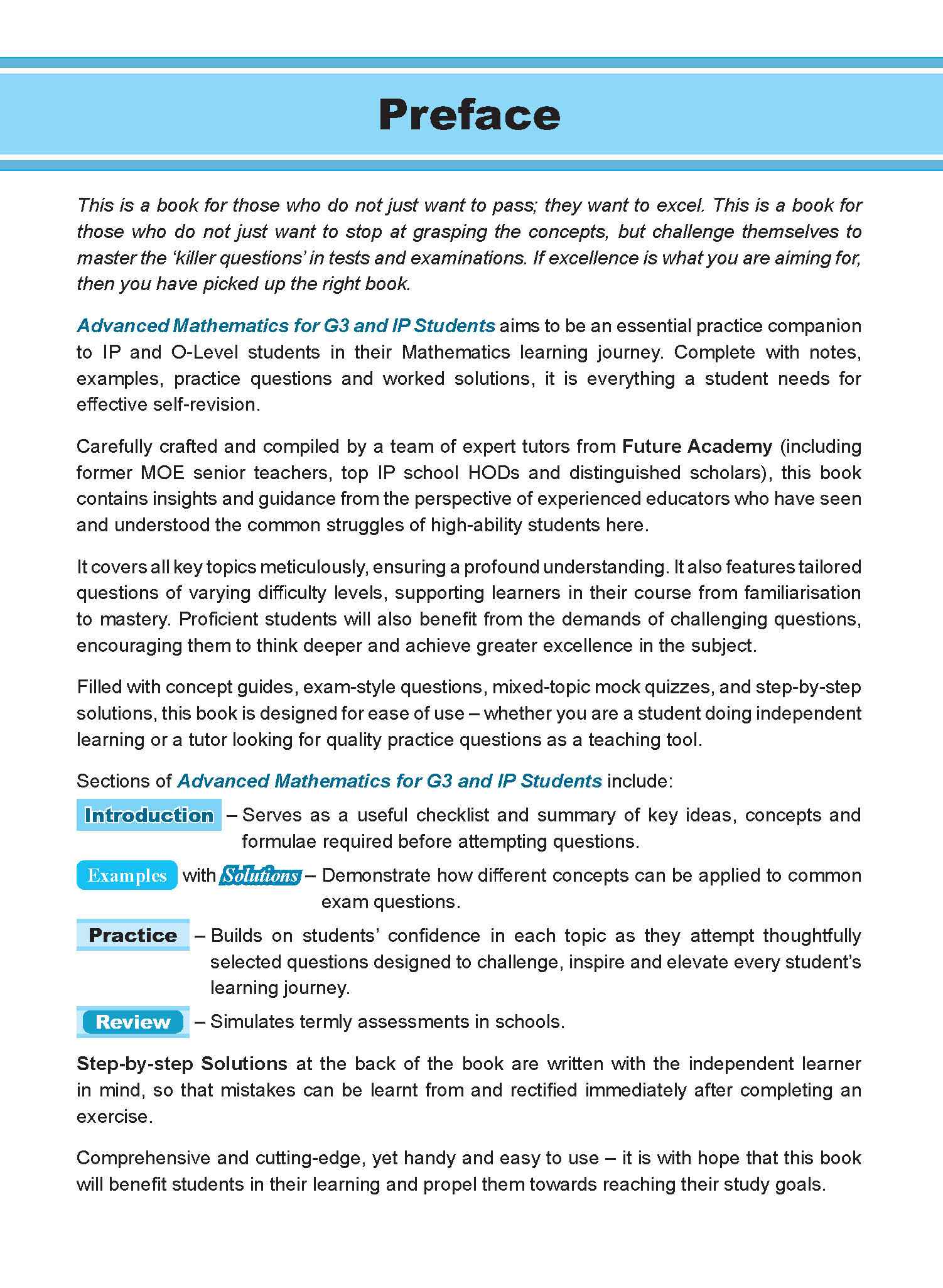 ADVANCED MATHEMATICS FOR G3 AND IP STUDENTS SECONDARY 1