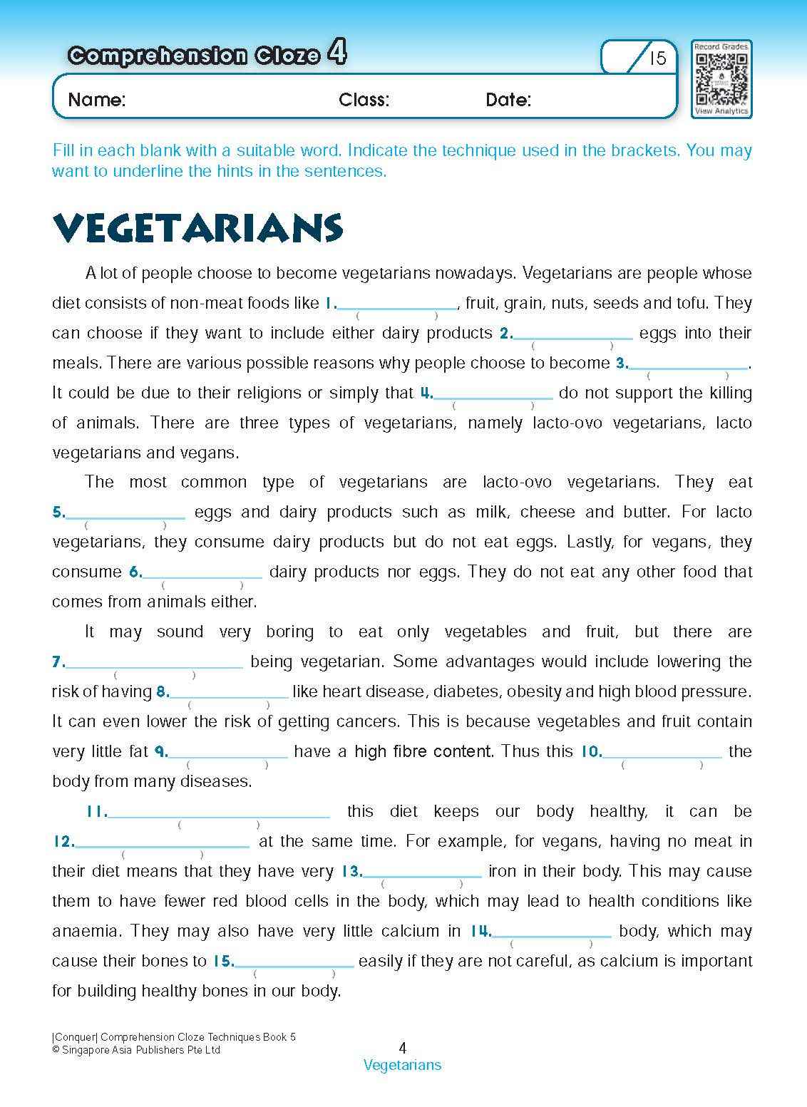 Conquer COMPREHENSION CLOZE TECHNIQUES Book 5