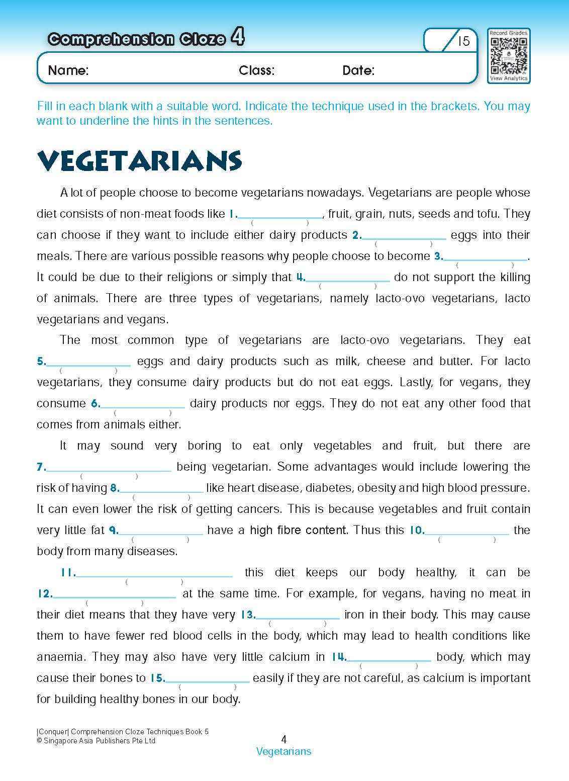 Conquer COMPREHENSION CLOZE TECHNIQUES Book 5
