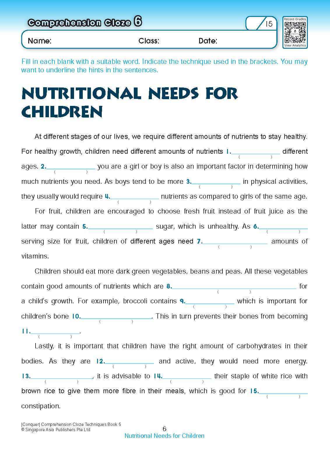 Conquer COMPREHENSION CLOZE TECHNIQUES Book 5