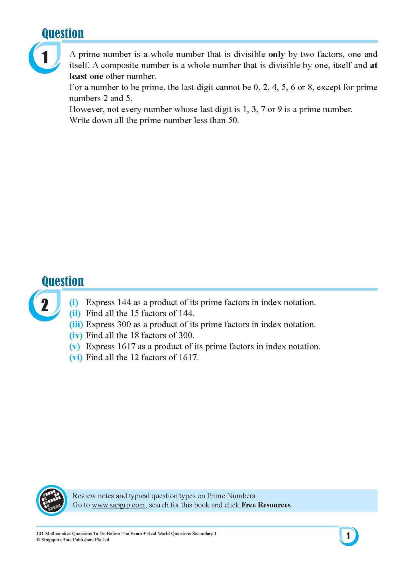 101 Mathematics Questions To Do Before The Exam + Real World Questions Secondary 1