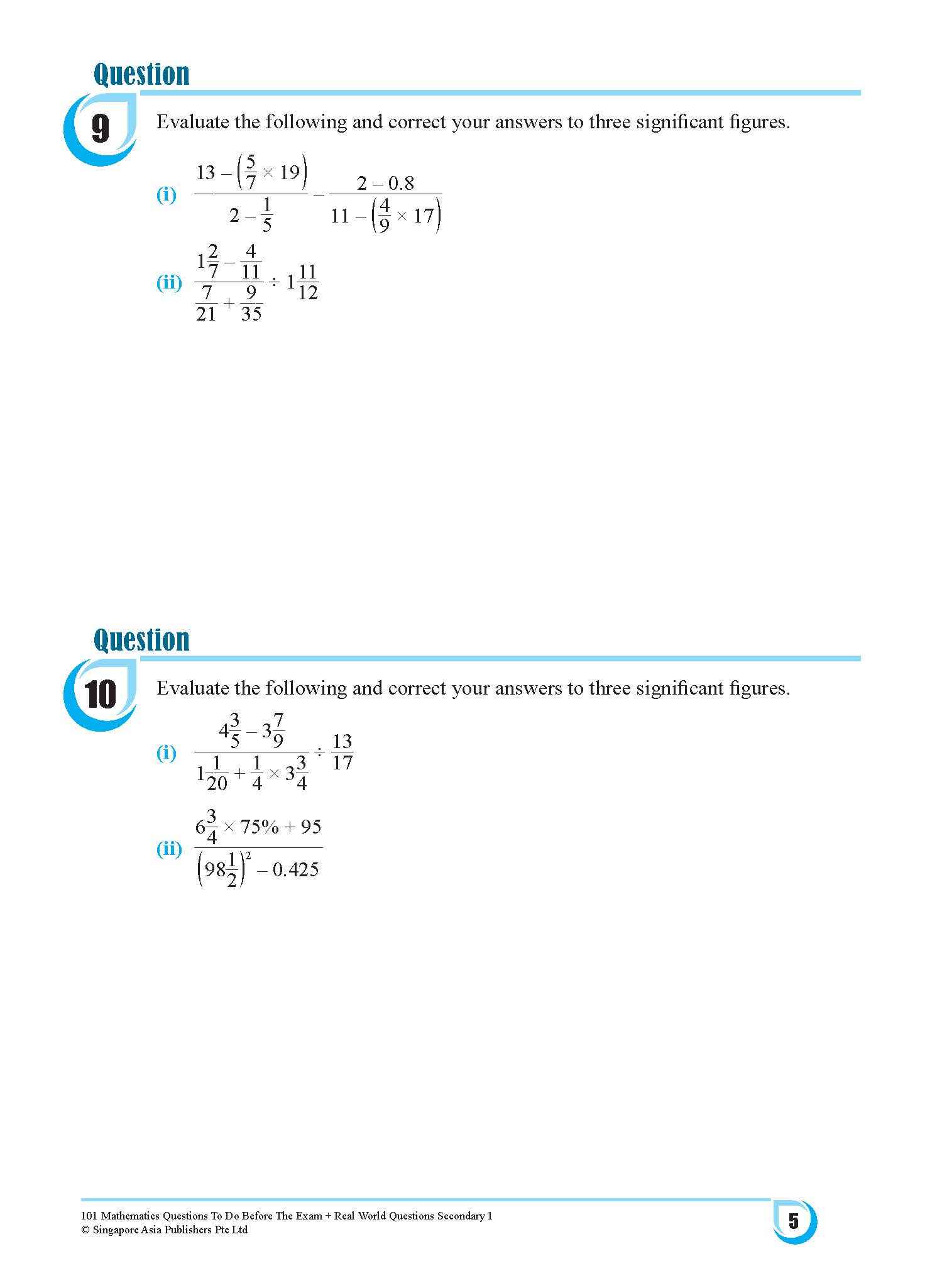 101 Mathematics Questions To Do Before The Exam + Real World Questions Secondary 1