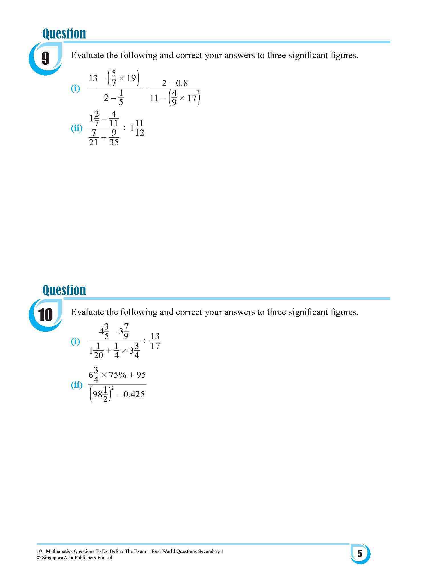 101 Mathematics Questions To Do Before The Exam + Real World Questions Secondary 1