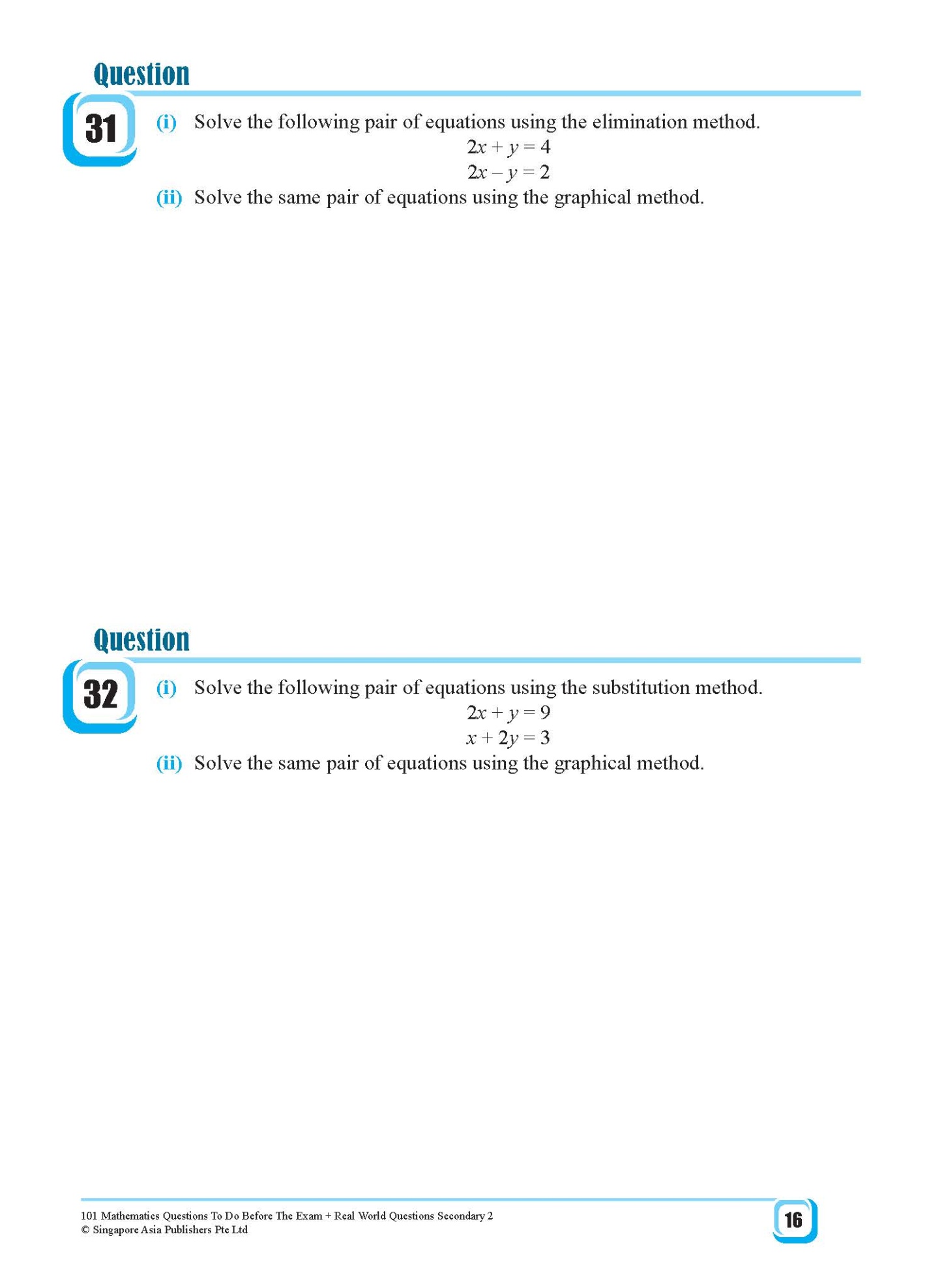 101 Mathematics Questions To Do Before The Exam + Real World Questions Secondary 2