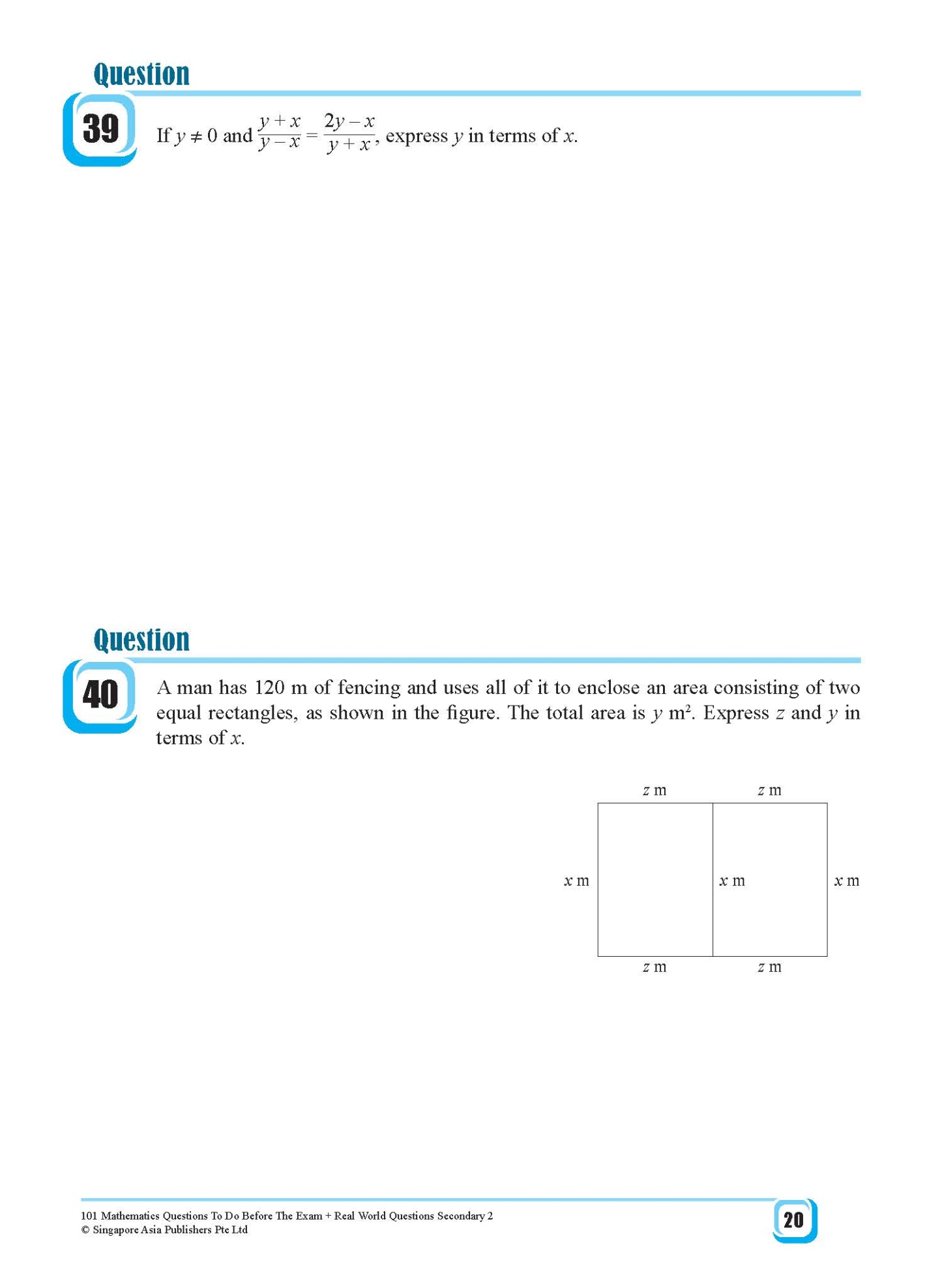 101 Mathematics Questions To Do Before The Exam + Real World Questions Secondary 2