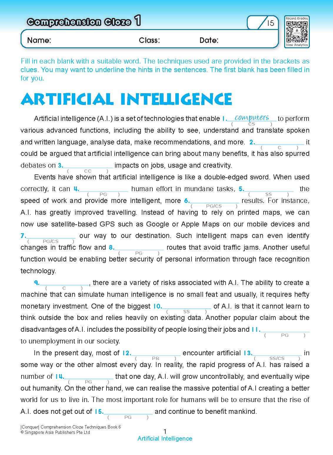 Conquer COMPREHENSION CLOZE TECHNIQUES Book 6