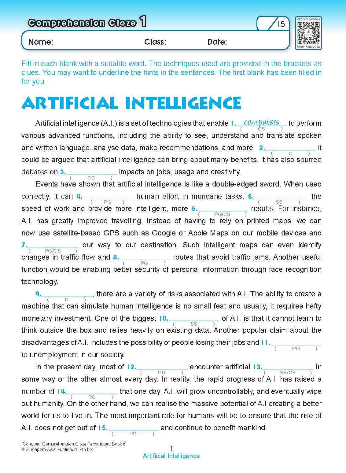 Conquer COMPREHENSION CLOZE TECHNIQUES Book 6