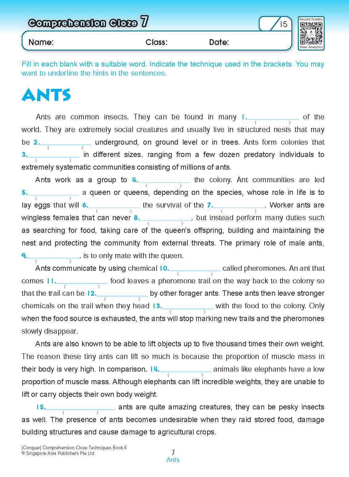 Conquer COMPREHENSION CLOZE TECHNIQUES Book 6