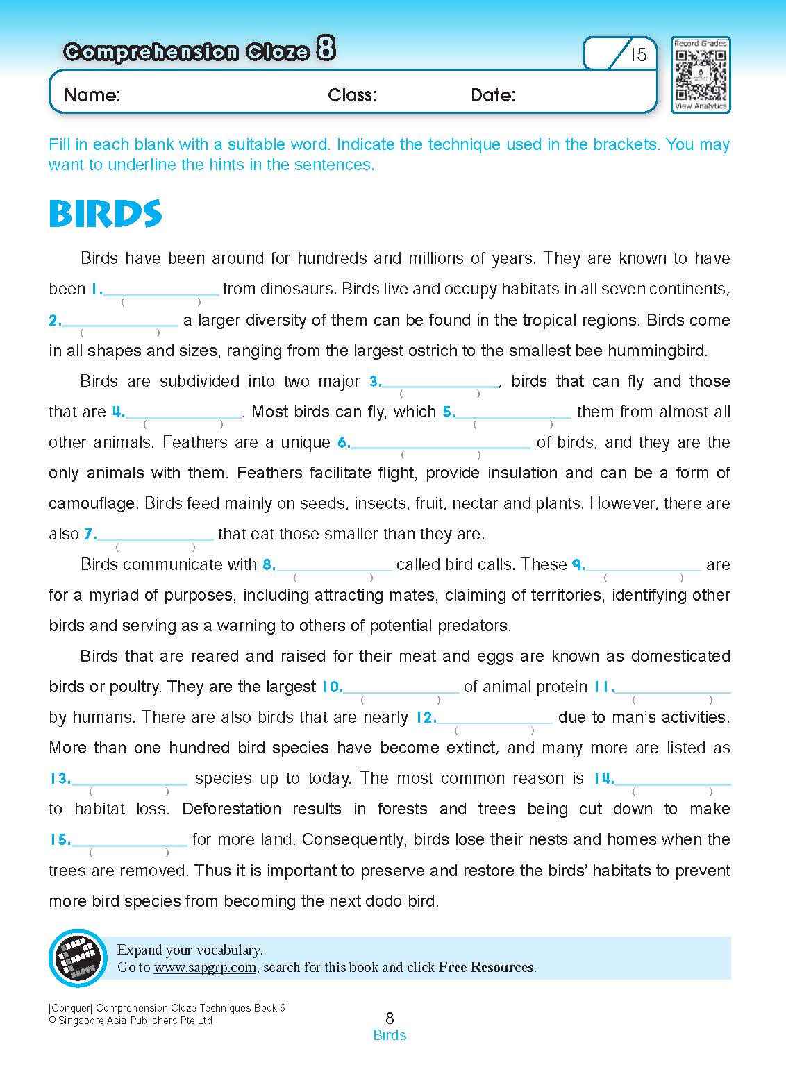 Conquer COMPREHENSION CLOZE TECHNIQUES Book 6