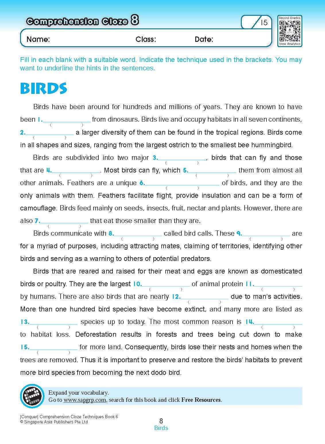 Conquer COMPREHENSION CLOZE TECHNIQUES Book 6