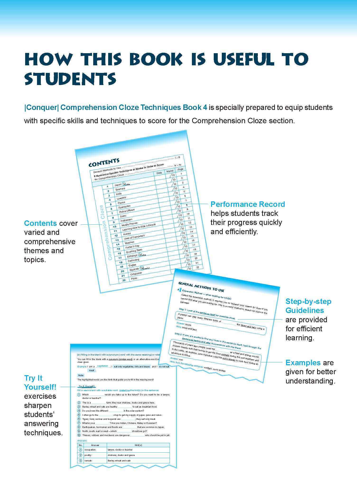 Conquer COMPREHENSION CLOZE TECHNIQUES Book 4