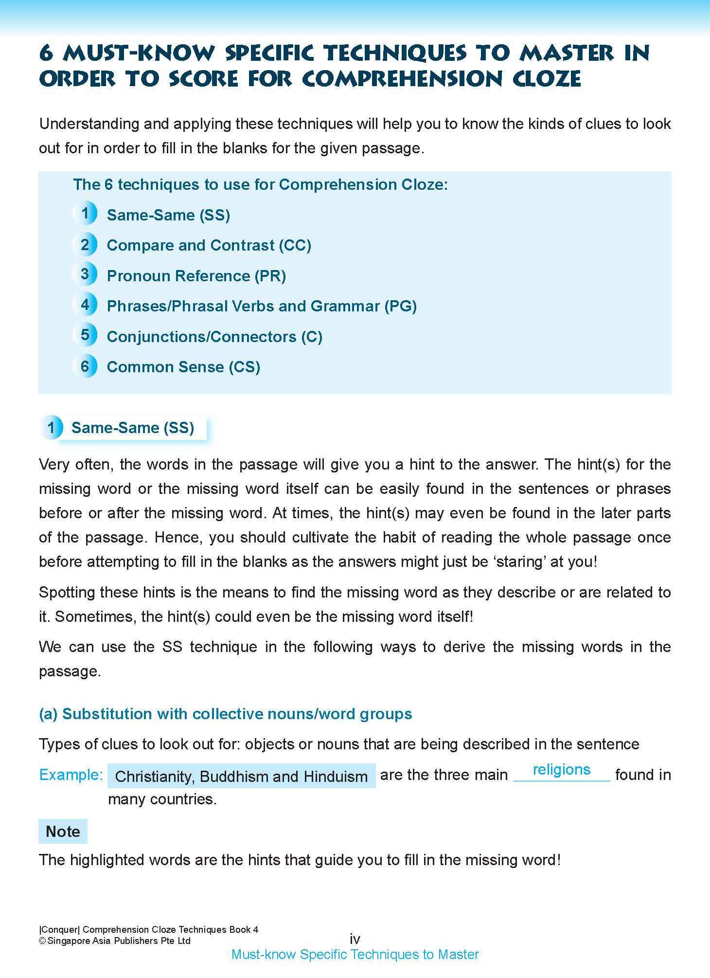 Conquer COMPREHENSION CLOZE TECHNIQUES Book 4