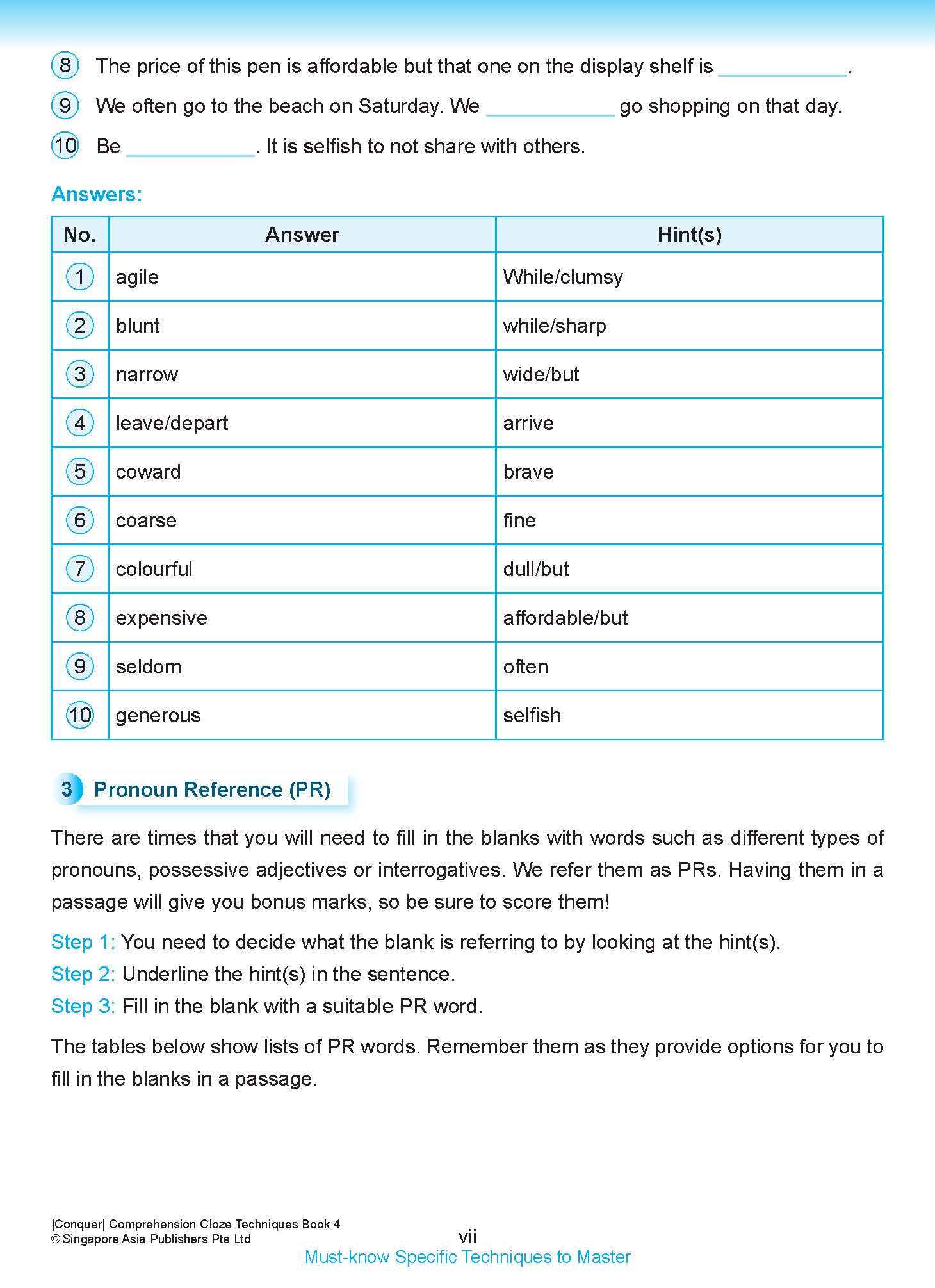 Conquer COMPREHENSION CLOZE TECHNIQUES Book 4