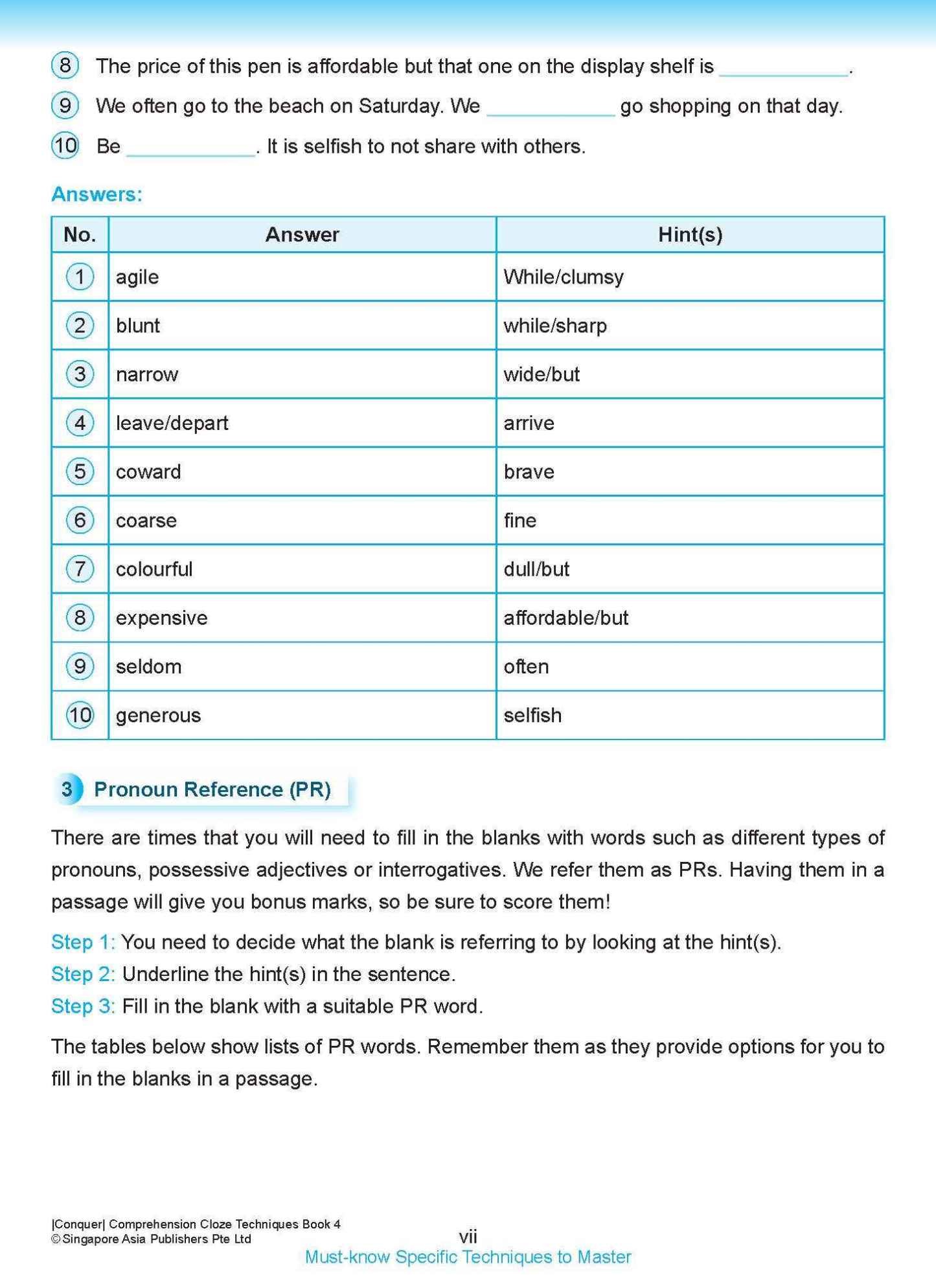 Conquer COMPREHENSION CLOZE TECHNIQUES Book 4