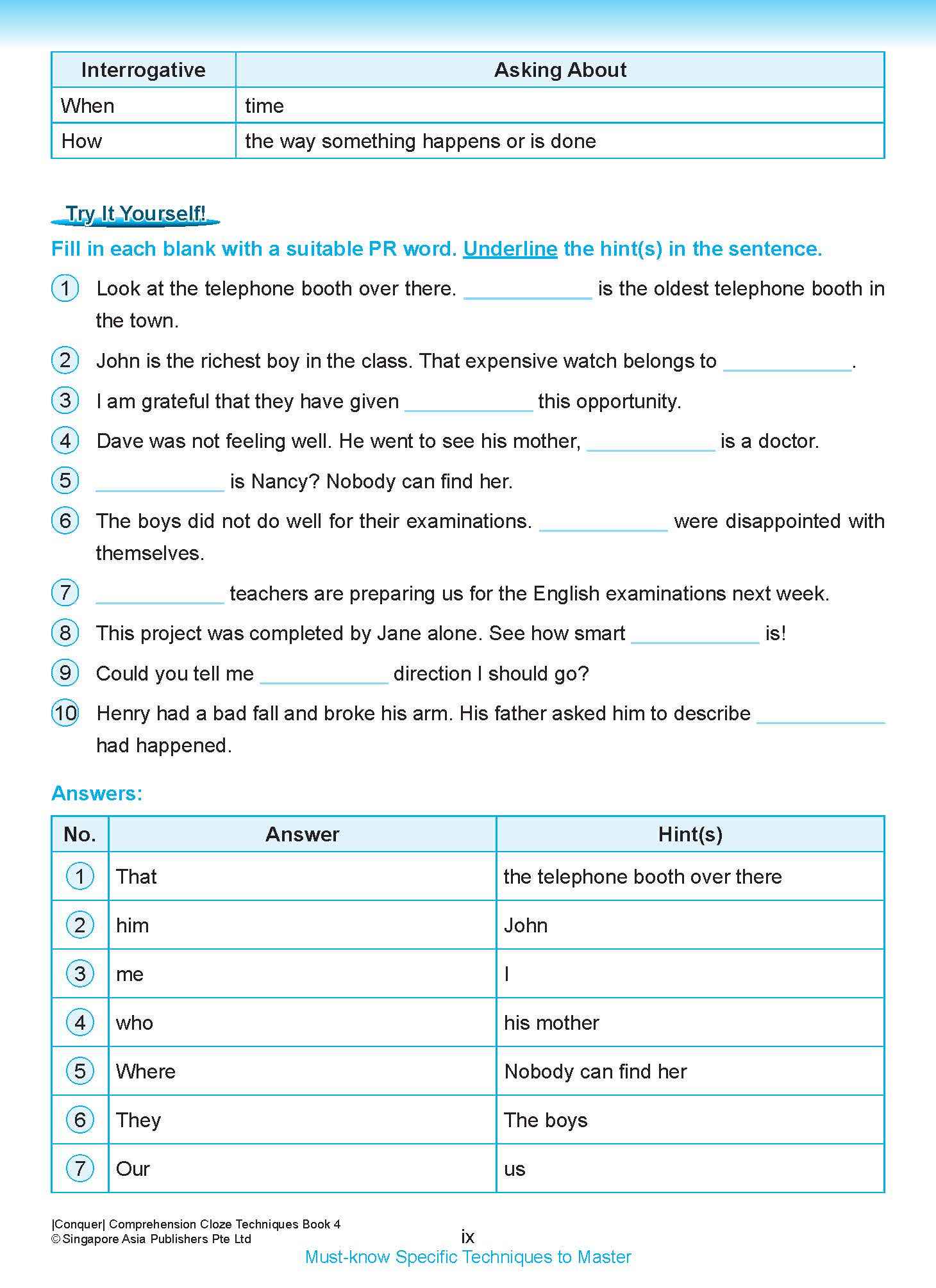 Conquer COMPREHENSION CLOZE TECHNIQUES Book 4