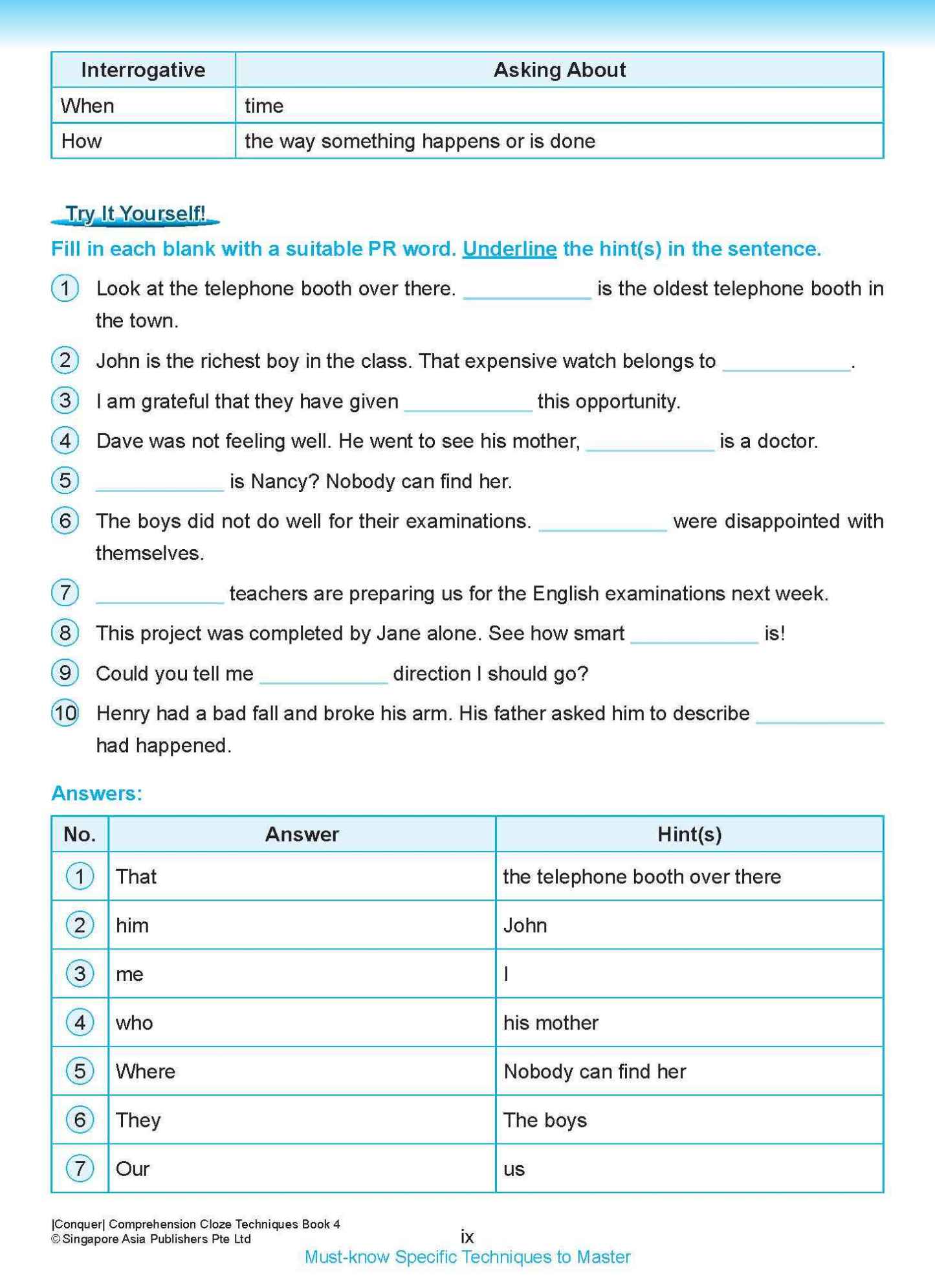 Conquer COMPREHENSION CLOZE TECHNIQUES Book 4
