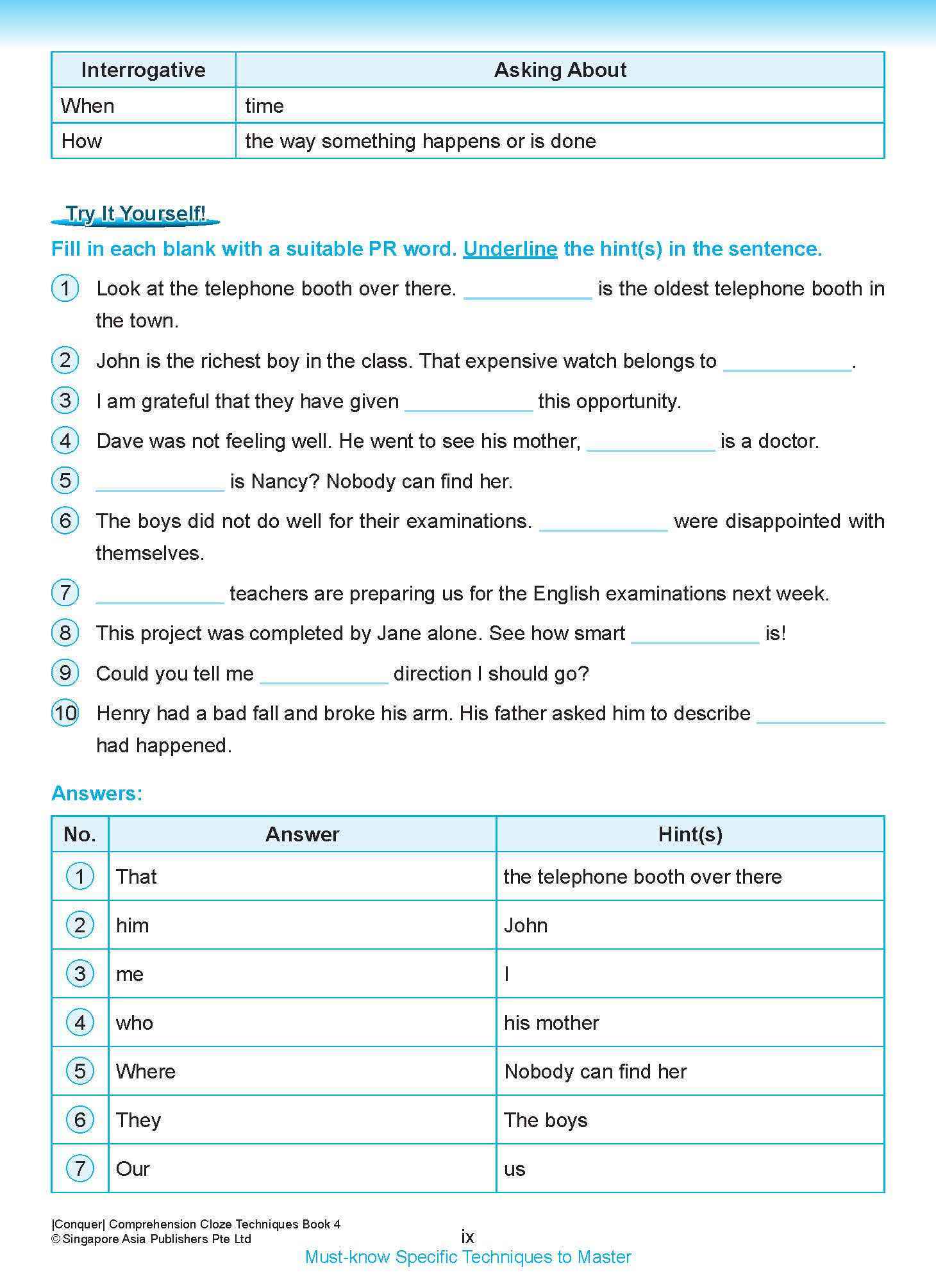 Conquer COMPREHENSION CLOZE TECHNIQUES Book 4