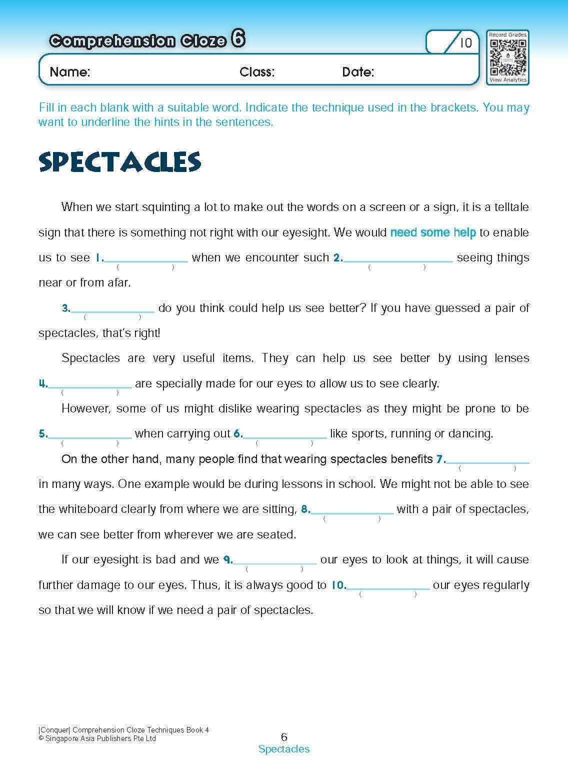 Conquer COMPREHENSION CLOZE TECHNIQUES Book 4