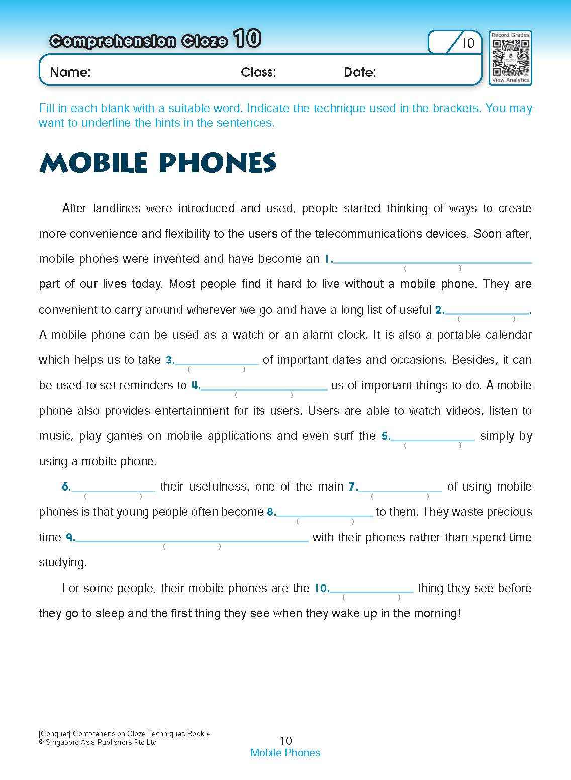 Conquer COMPREHENSION CLOZE TECHNIQUES Book 4