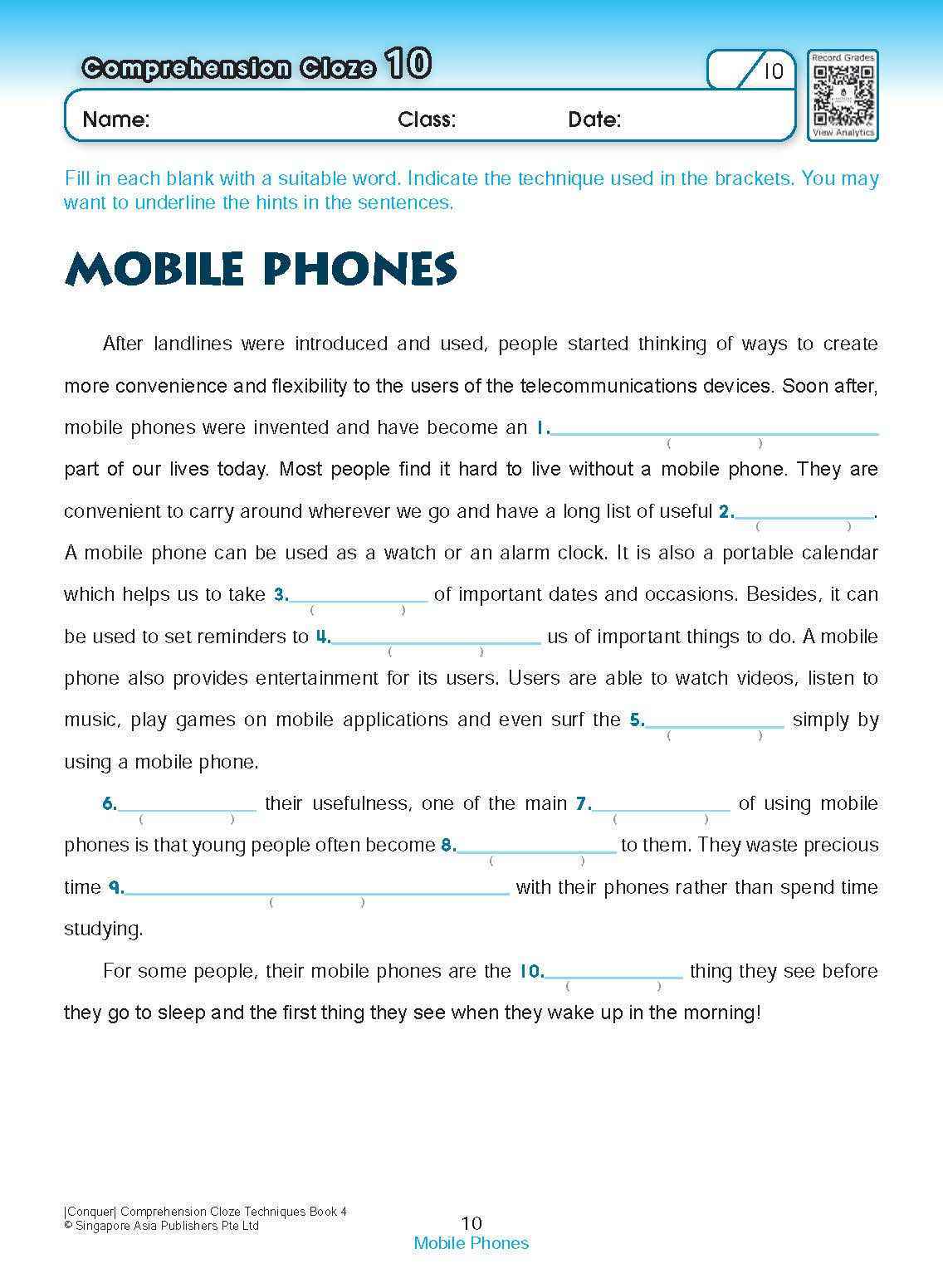 Conquer COMPREHENSION CLOZE TECHNIQUES Book 4