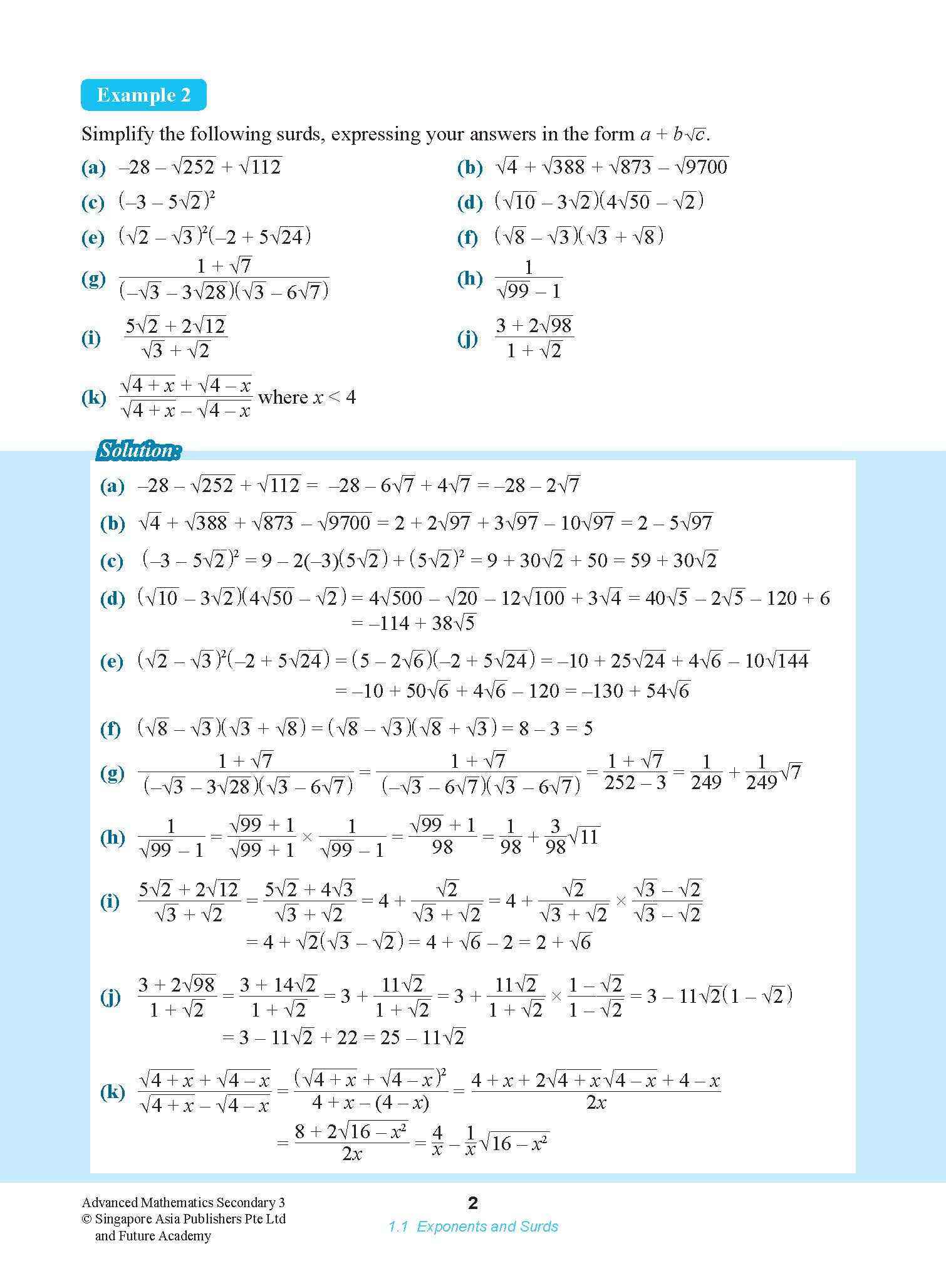 ADVANCED MATHEMATICS FOR G3 AND IP STUDENTS SECONDARY 3