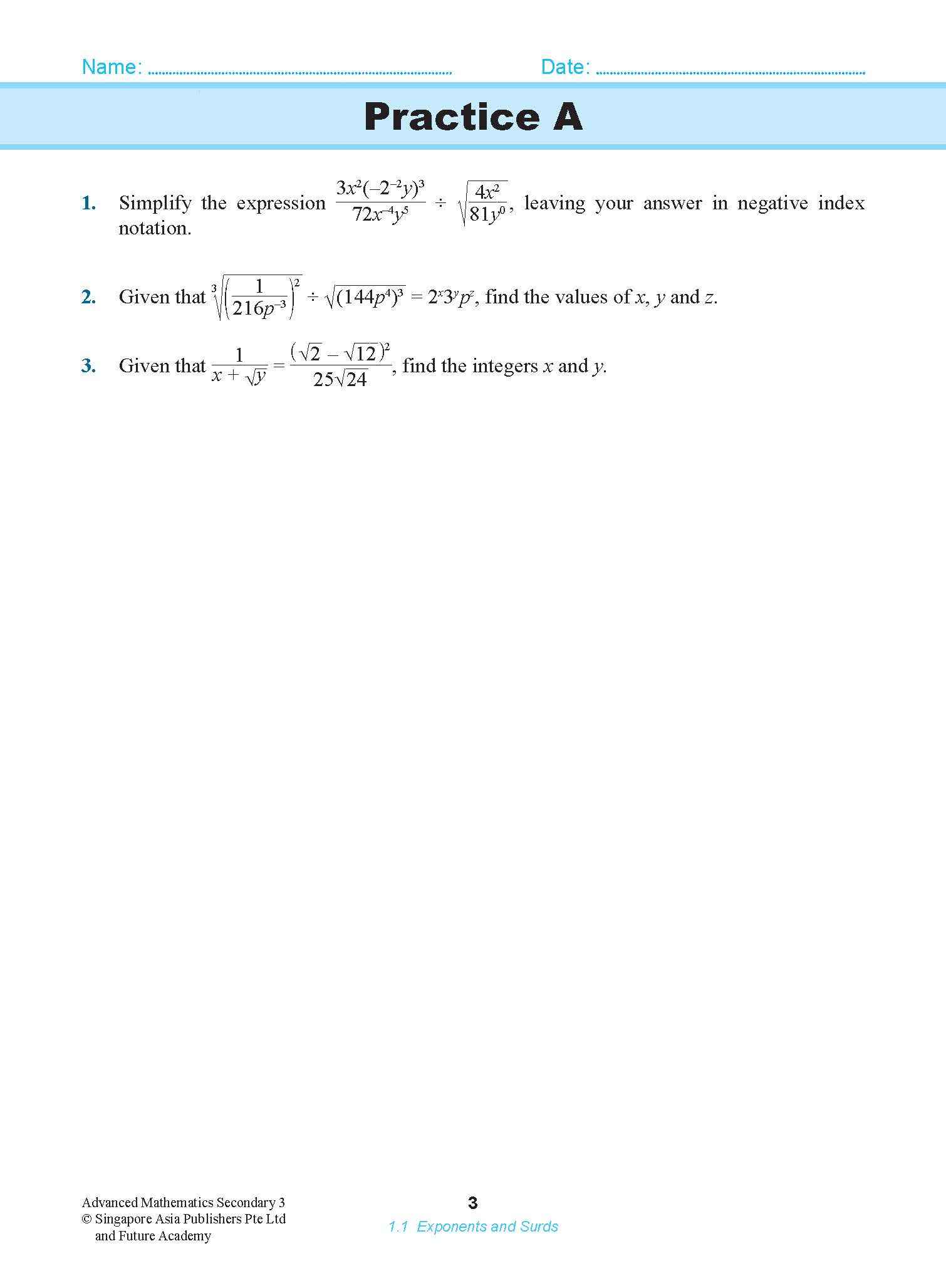 ADVANCED MATHEMATICS FOR G3 AND IP STUDENTS SECONDARY 3