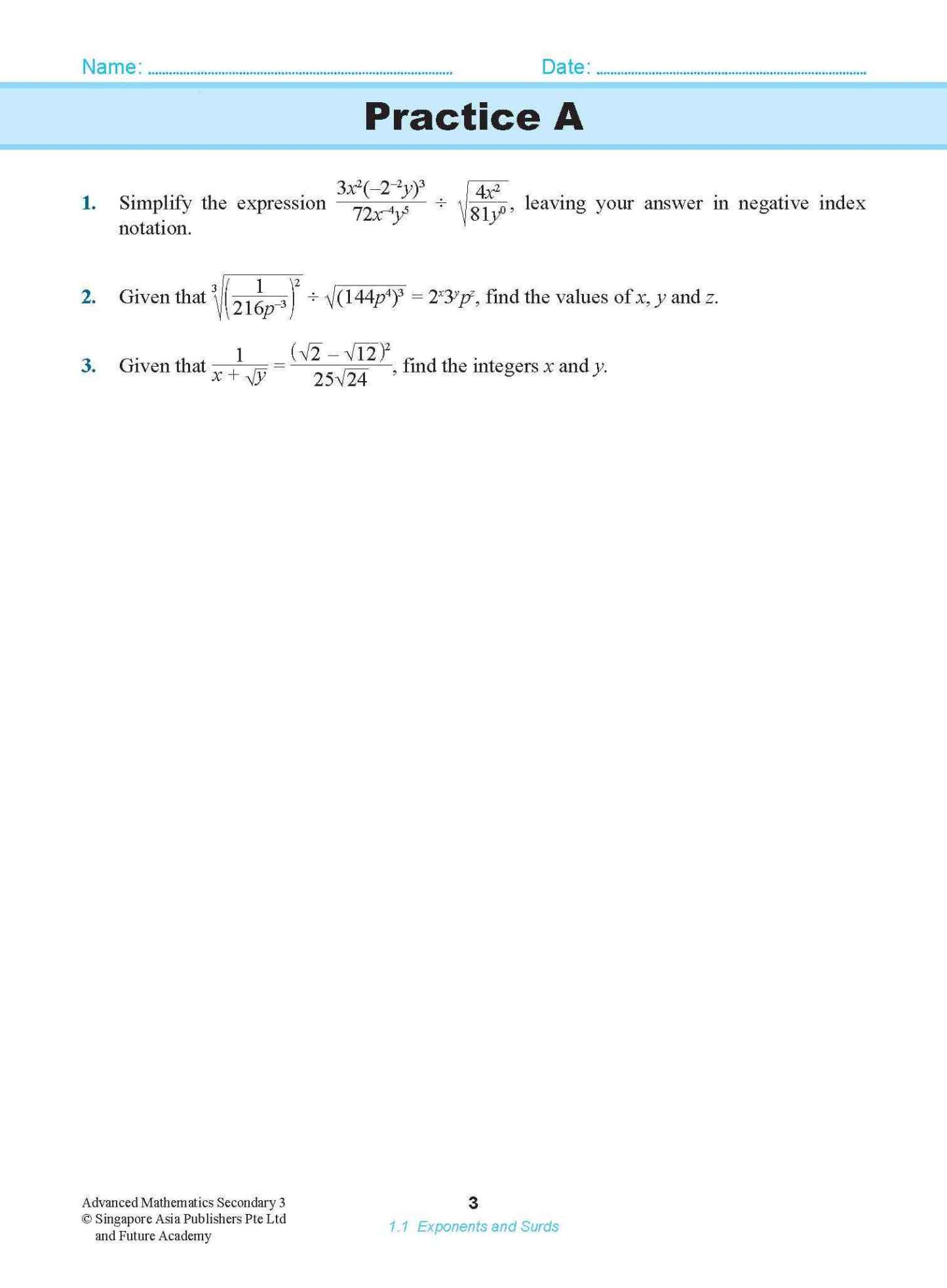 ADVANCED MATHEMATICS FOR G3 AND IP STUDENTS SECONDARY 3