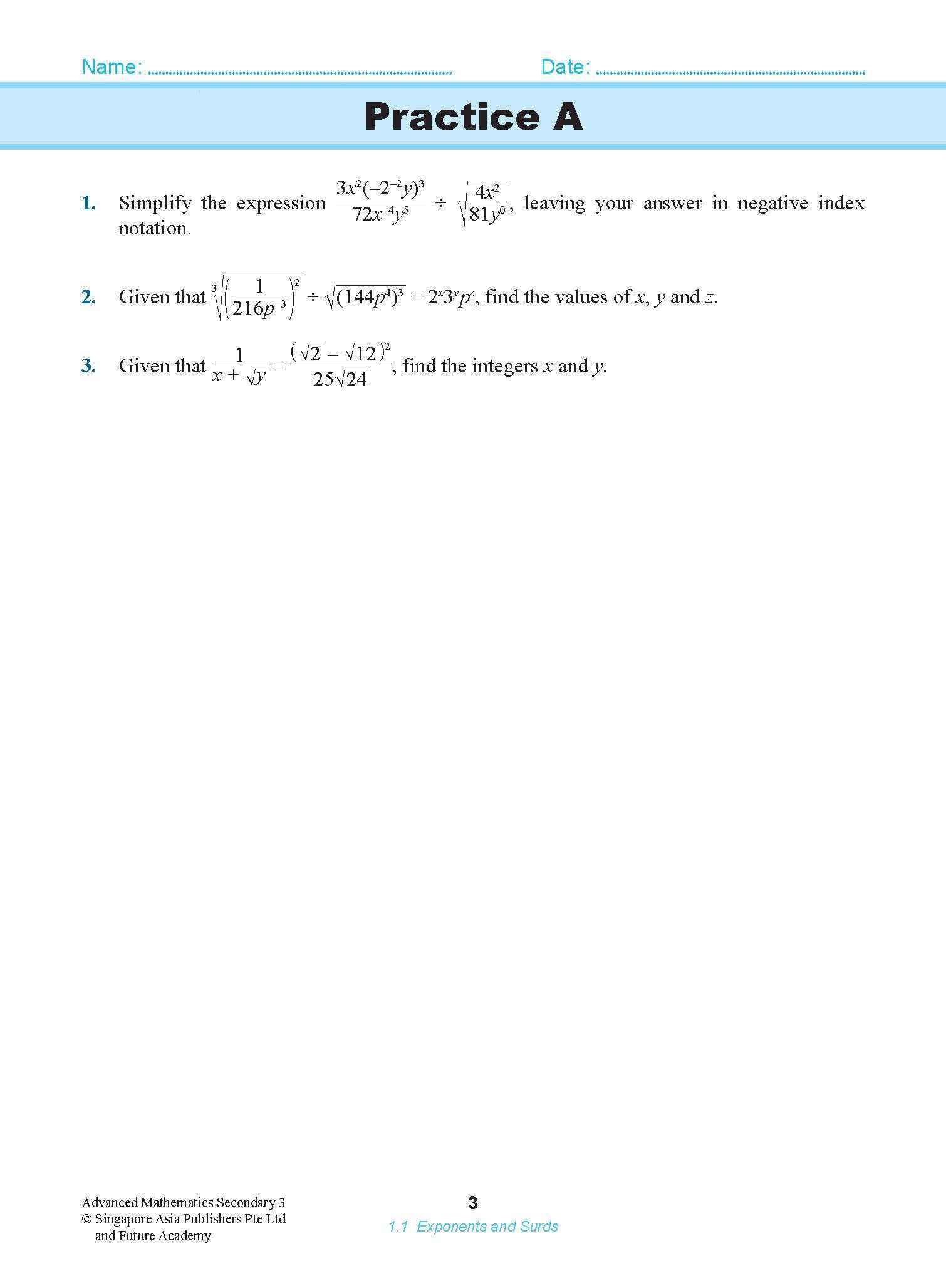 ADVANCED MATHEMATICS FOR G3 AND IP STUDENTS SECONDARY 3