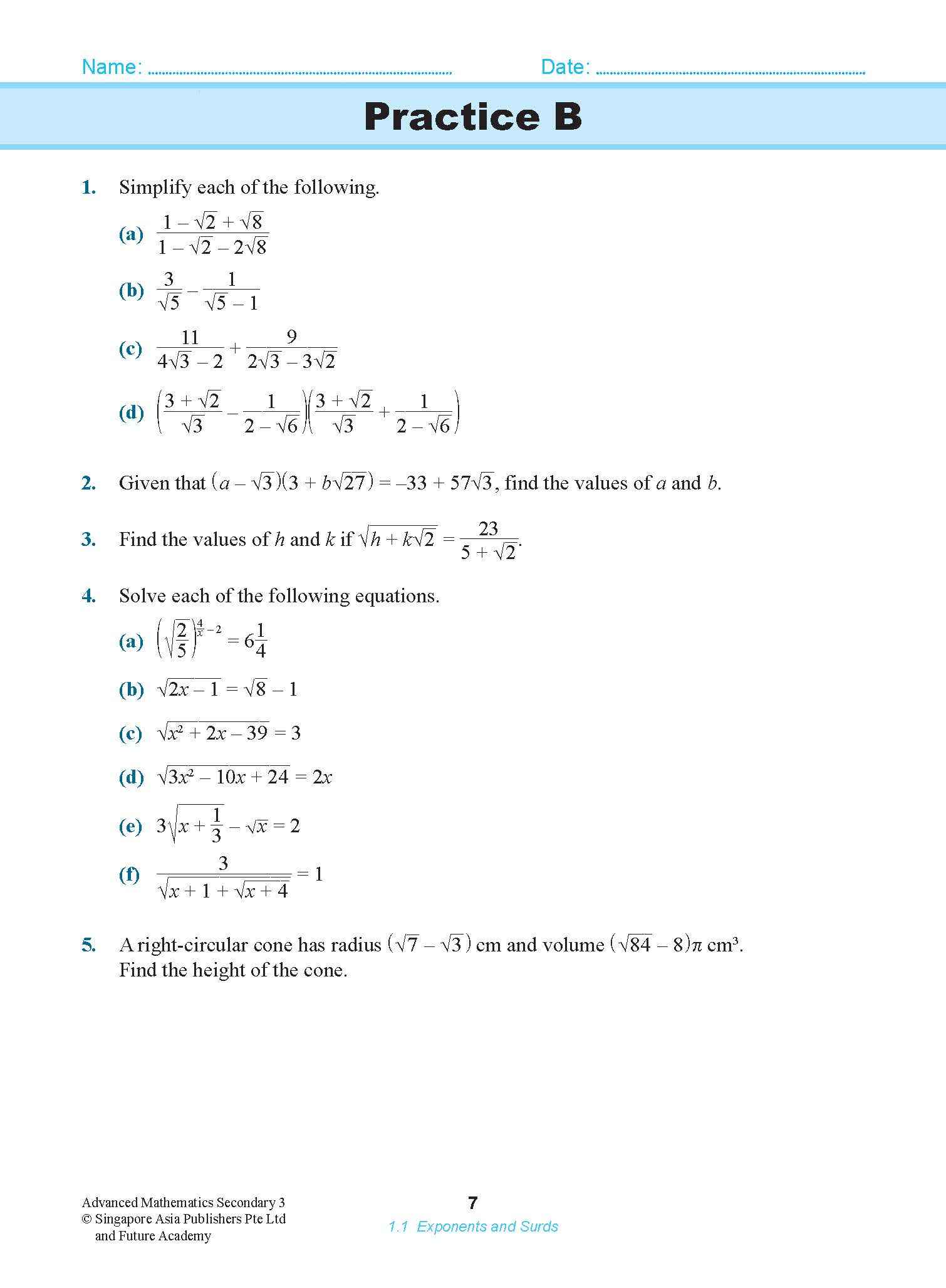 ADVANCED MATHEMATICS FOR G3 AND IP STUDENTS SECONDARY 3