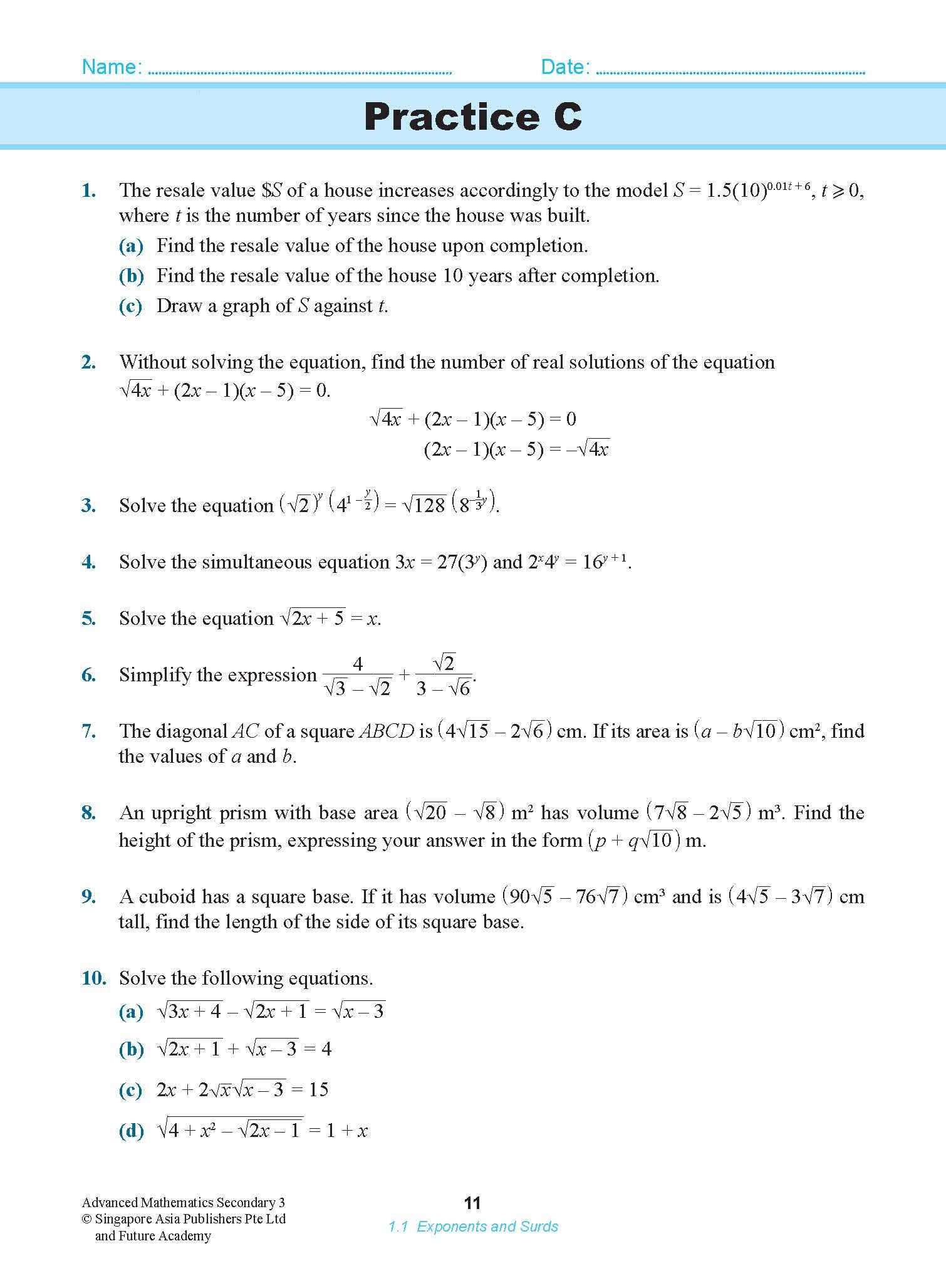 ADVANCED MATHEMATICS FOR G3 AND IP STUDENTS SECONDARY 3
