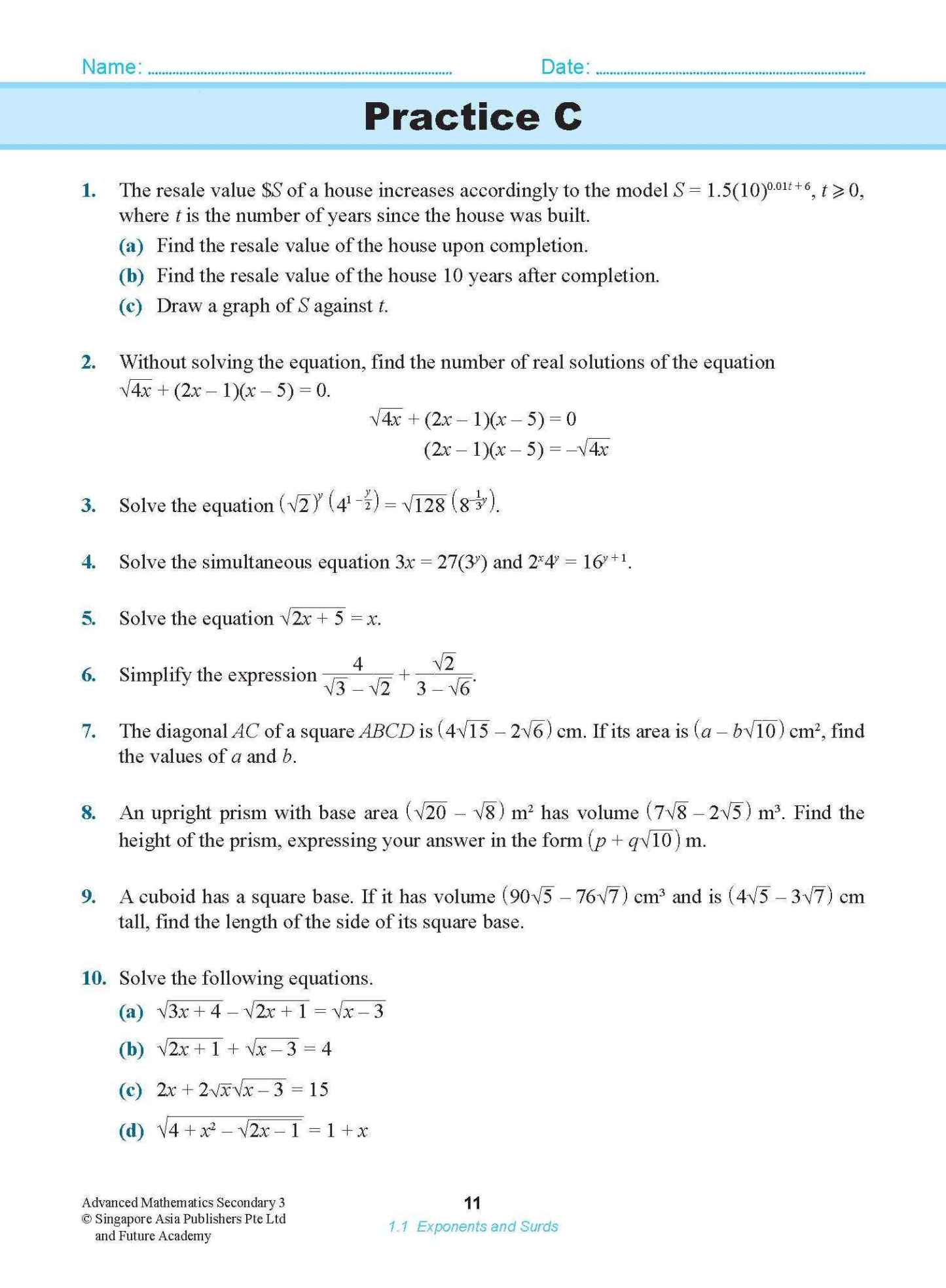 ADVANCED MATHEMATICS FOR G3 AND IP STUDENTS SECONDARY 3