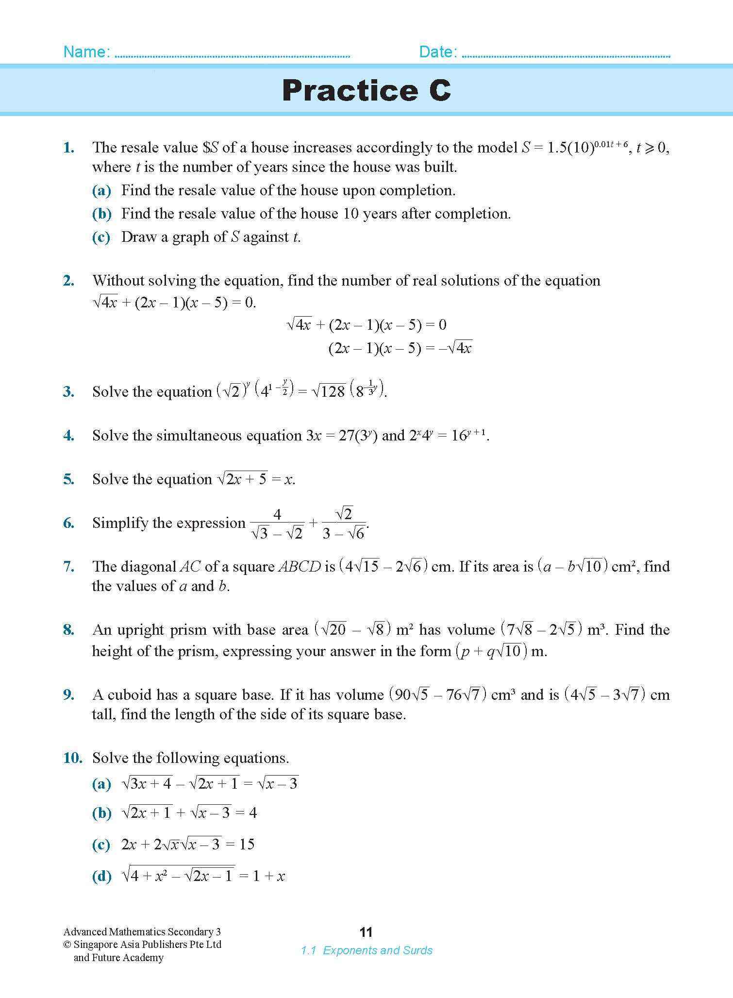 ADVANCED MATHEMATICS FOR G3 AND IP STUDENTS SECONDARY 3