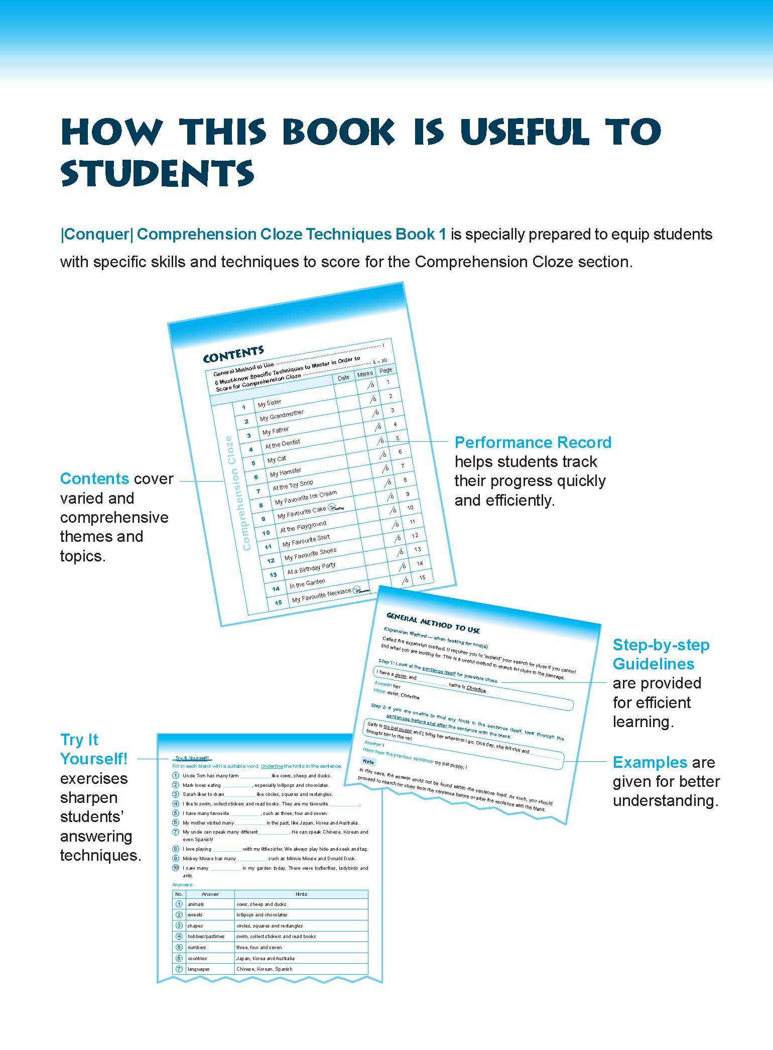 Conquer COMPREHENSION CLOZE TECHNIQUES Book 1