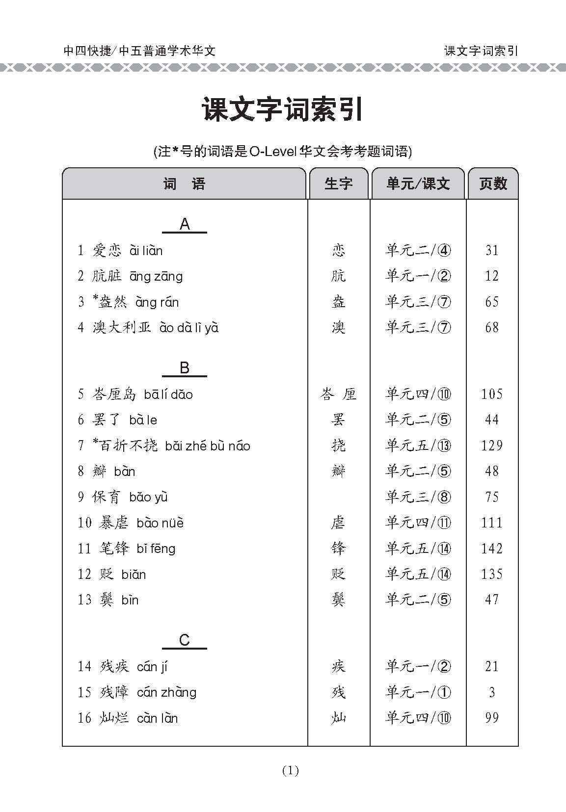 中四快捷华文/中五普通学术快捷华文课文字词手册 (A Handbook of Vocabulary For Secondary 4 [Express] / 5 [Normal Academic] Chinese)