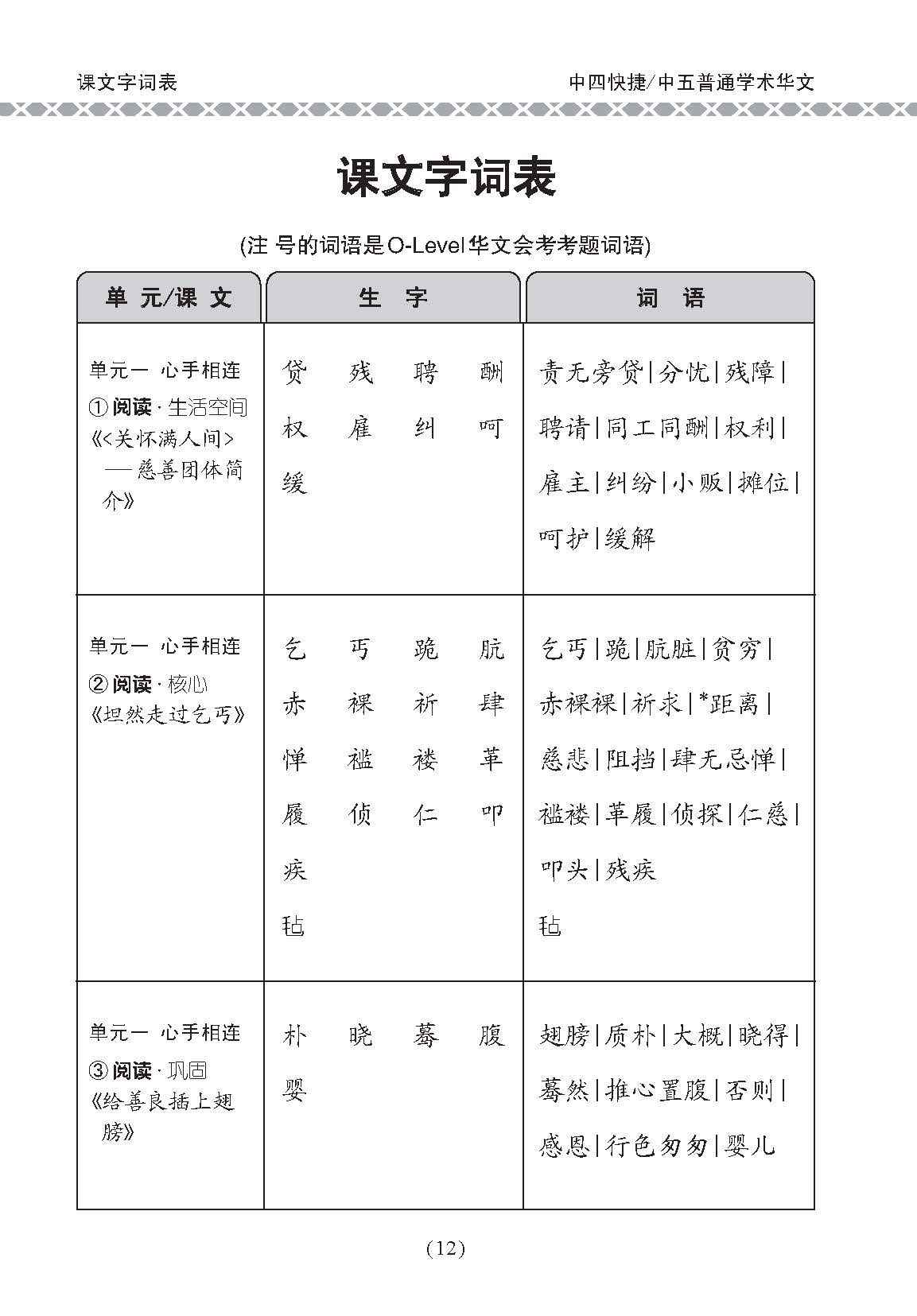 中四快捷华文/中五普通学术快捷华文课文字词手册 (A Handbook of Vocabulary For Secondary 4 [Express] / 5 [Normal Academic] Chinese)